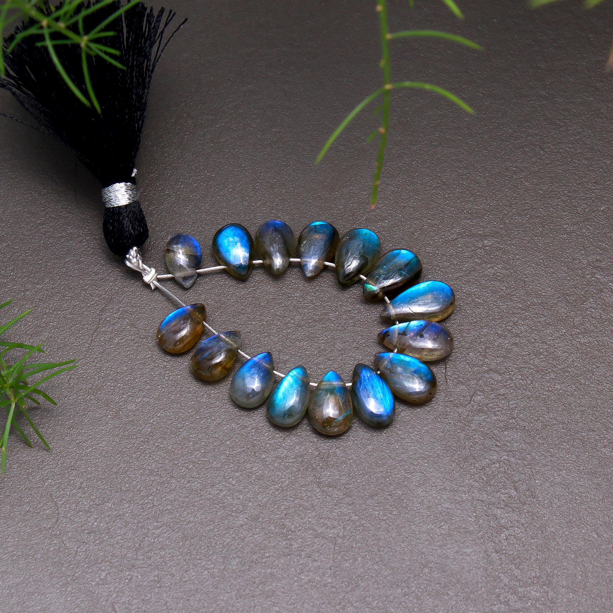 15 Pcs 23 Cts Natural Multifire Labradorite Side to Side Drill Smooth Briolette Layout Loose Gemstone Wholesale Lot Size 5x7-5x10mm  R-12814