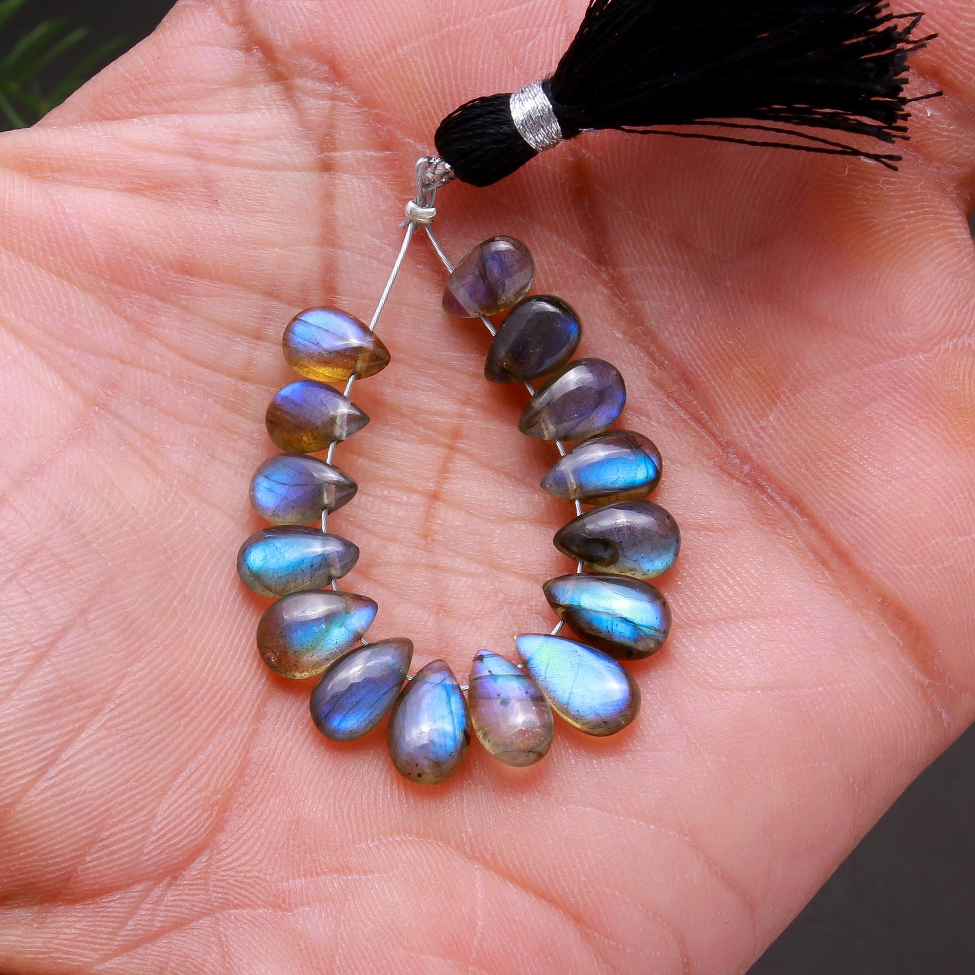 15 Pcs 23 Cts Natural Multifire Labradorite Side to Side Drill Smooth Briolette Layout Loose Gemstone Wholesale Lot Size 5x7-5x10mm  R-12814