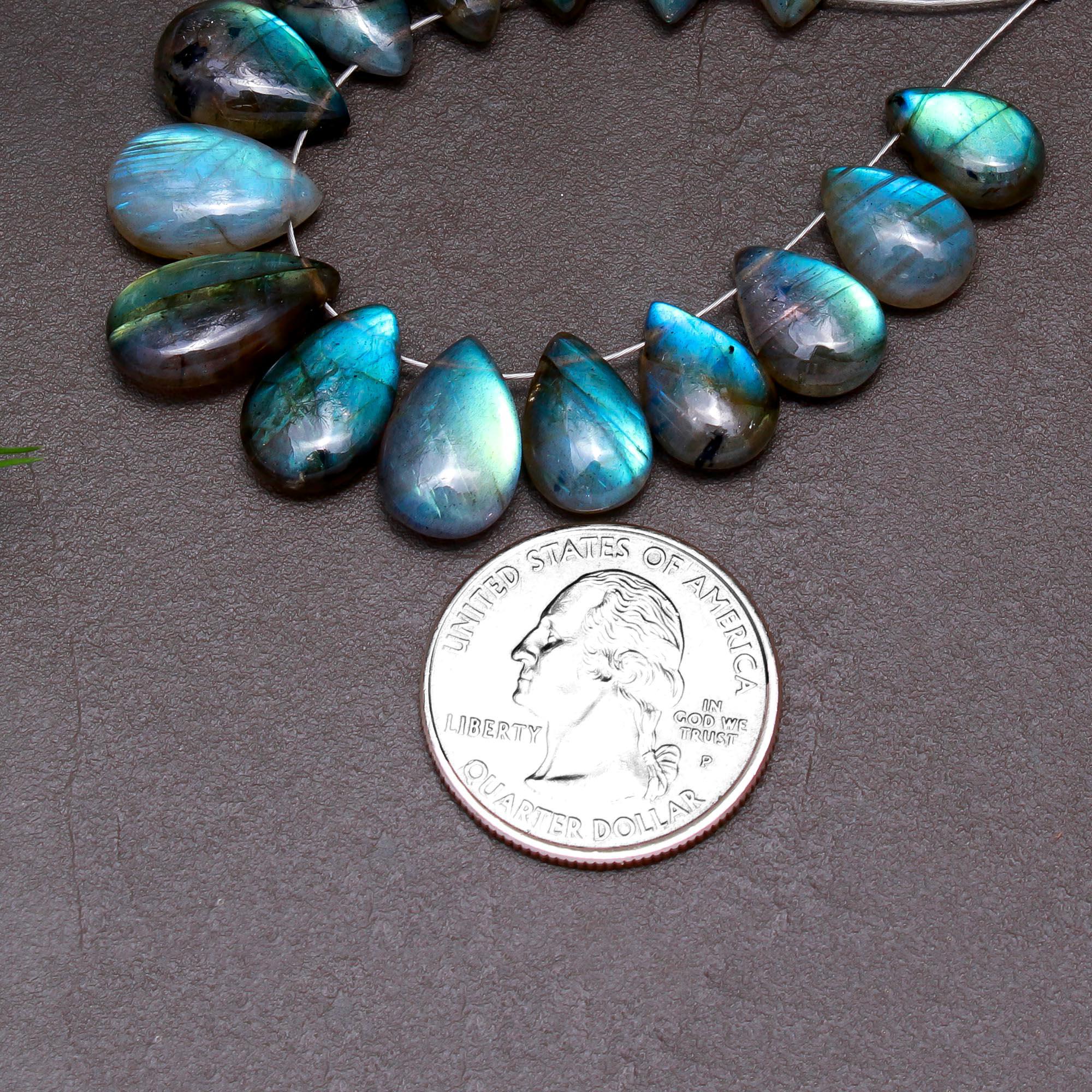 15 Pcs 70 Cts Natural Multifire Labradorite Side to Side Drill Smooth Briolette Layout Loose Gemstone Wholesale Lot Size 8x10-10x16mm  R-12816