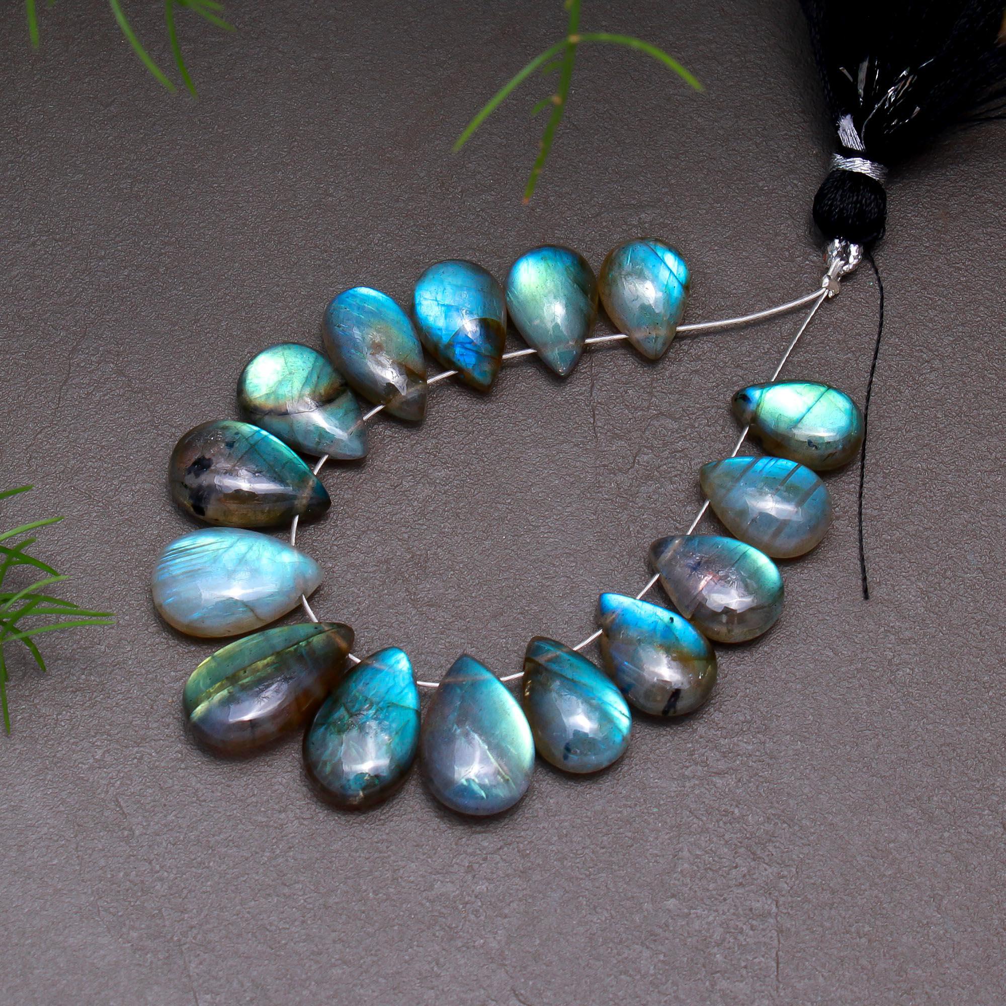 15 Pcs 70 Cts Natural Multifire Labradorite Side to Side Drill Smooth Briolette Layout Loose Gemstone Wholesale Lot Size 8x10-10x16mm  R-12816