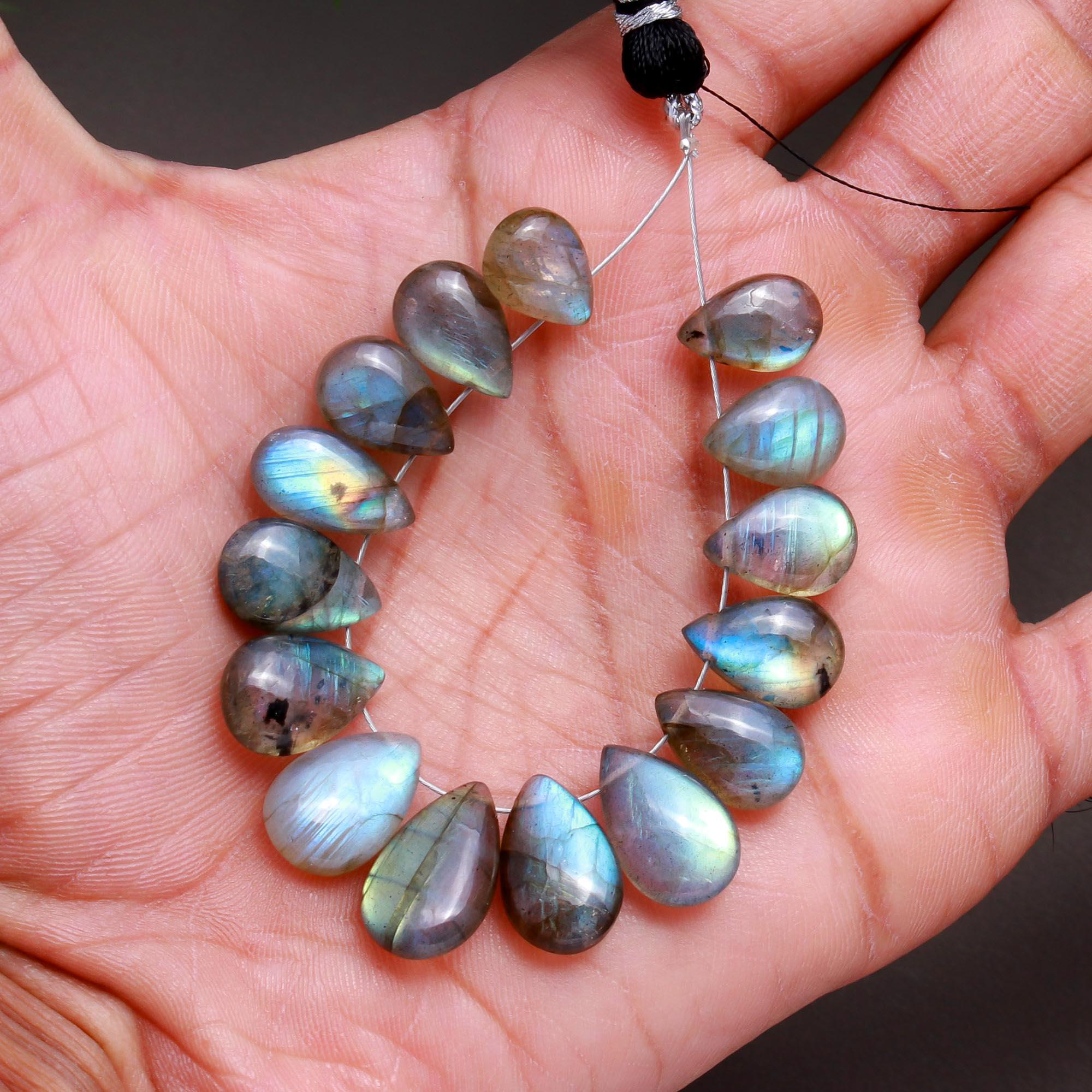 15 Pcs 70 Cts Natural Multifire Labradorite Side to Side Drill Smooth Briolette Layout Loose Gemstone Wholesale Lot Size 8x10-10x16mm  R-12816