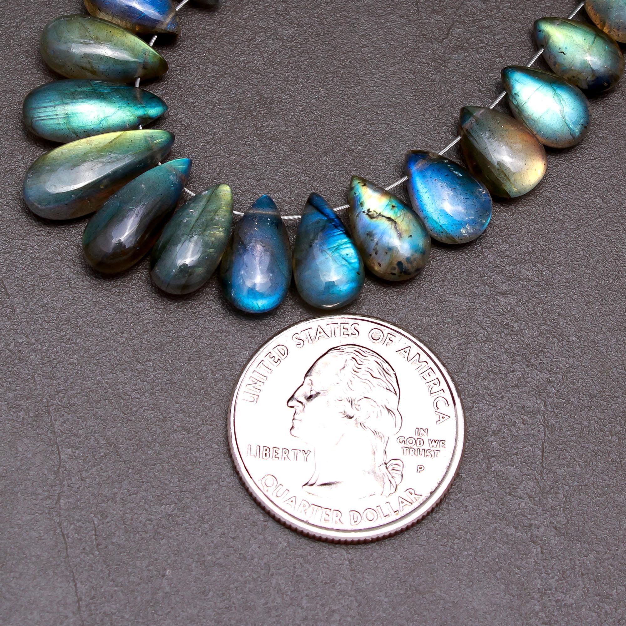 21 Pcs 76 Cts Natural Multifire Labradorite Side to Side Drill Smooth Briolette Layout Loose Gemstone Wholesale Lot Size 7x10-7x16mm  R-12817