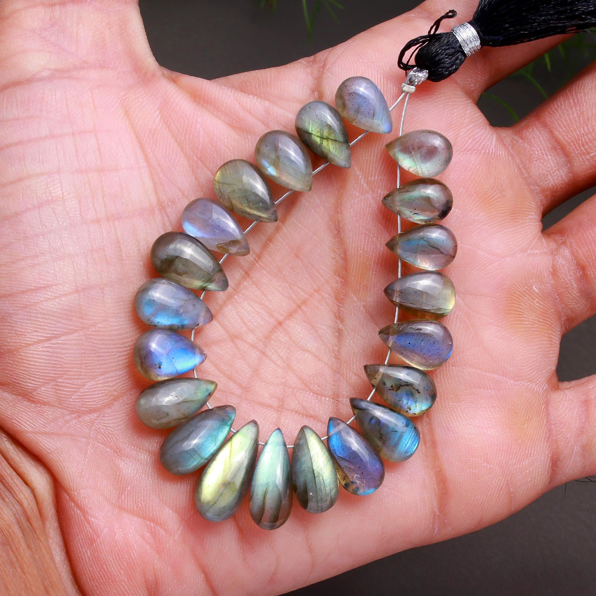 21 Pcs 76 Cts Natural Multifire Labradorite Side to Side Drill Smooth Briolette Layout Loose Gemstone Wholesale Lot Size 7x10-7x16mm  R-12817