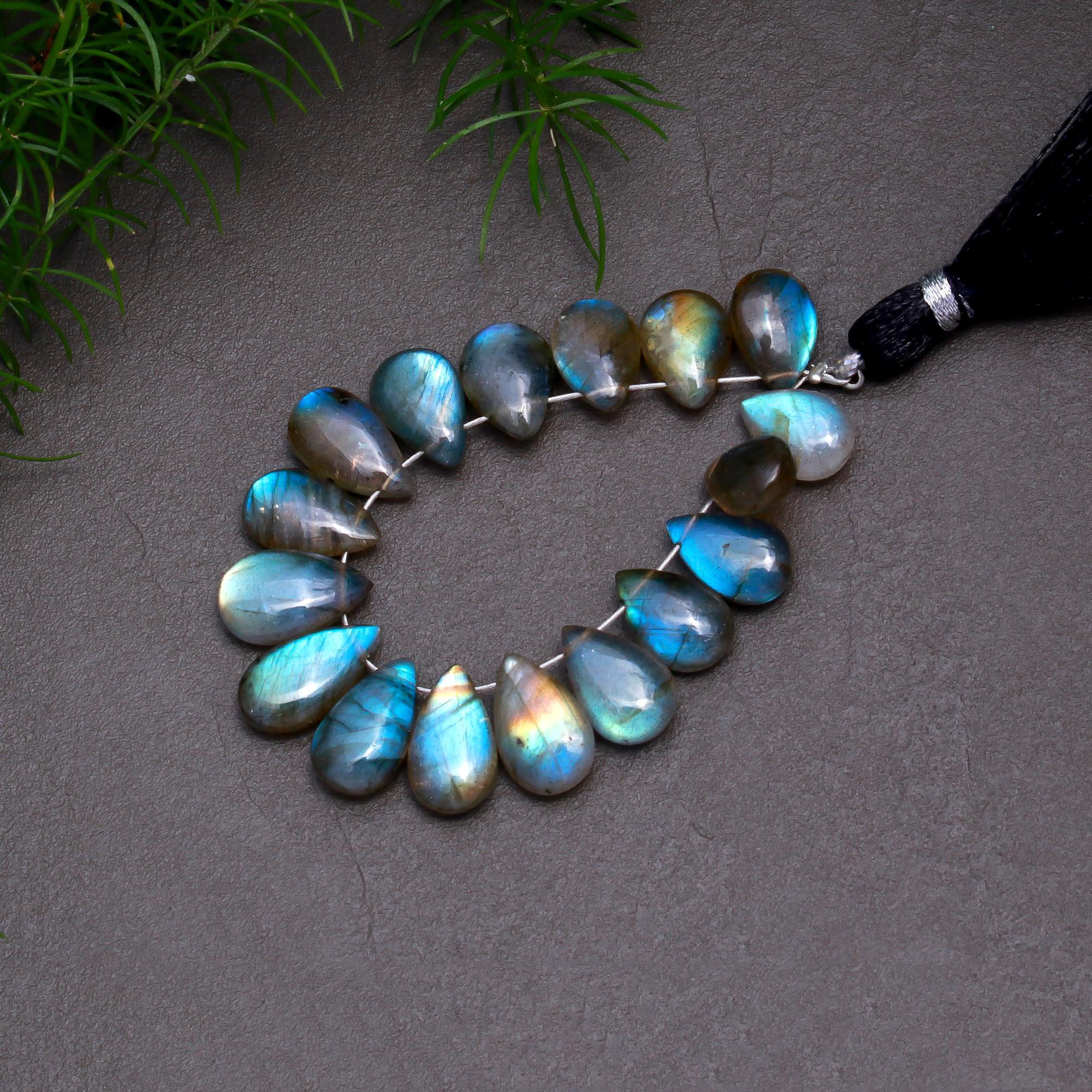 17 Pcs 45 Cts Natural Multifire Labradorite Side to Side Drill Smooth Briolette Layout Loose Gemstone Wholesale Lot Size 7x10-7x13mm  R-12822