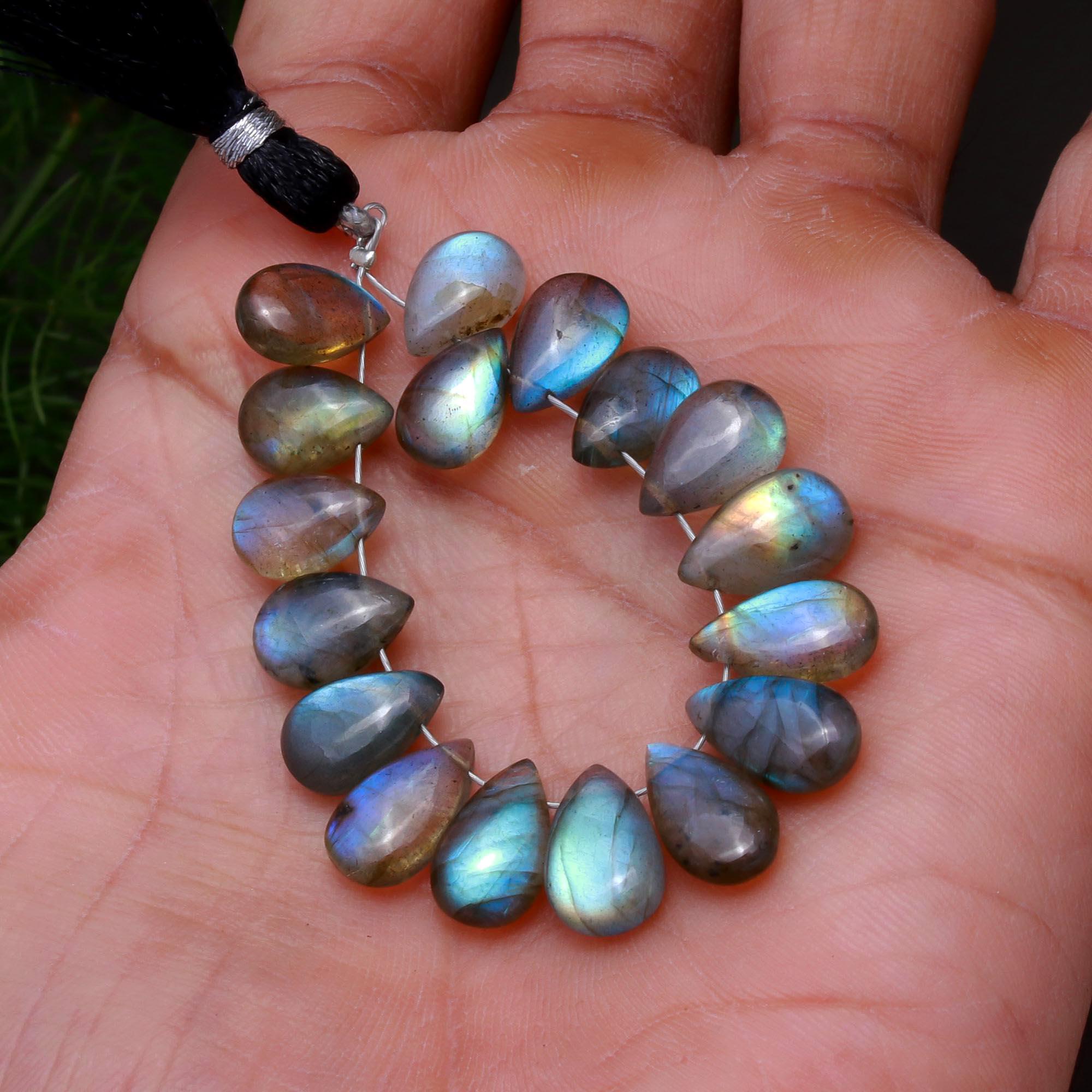 17 Pcs 45 Cts Natural Multifire Labradorite Side to Side Drill Smooth Briolette Layout Loose Gemstone Wholesale Lot Size 7x10-7x13mm  R-12822