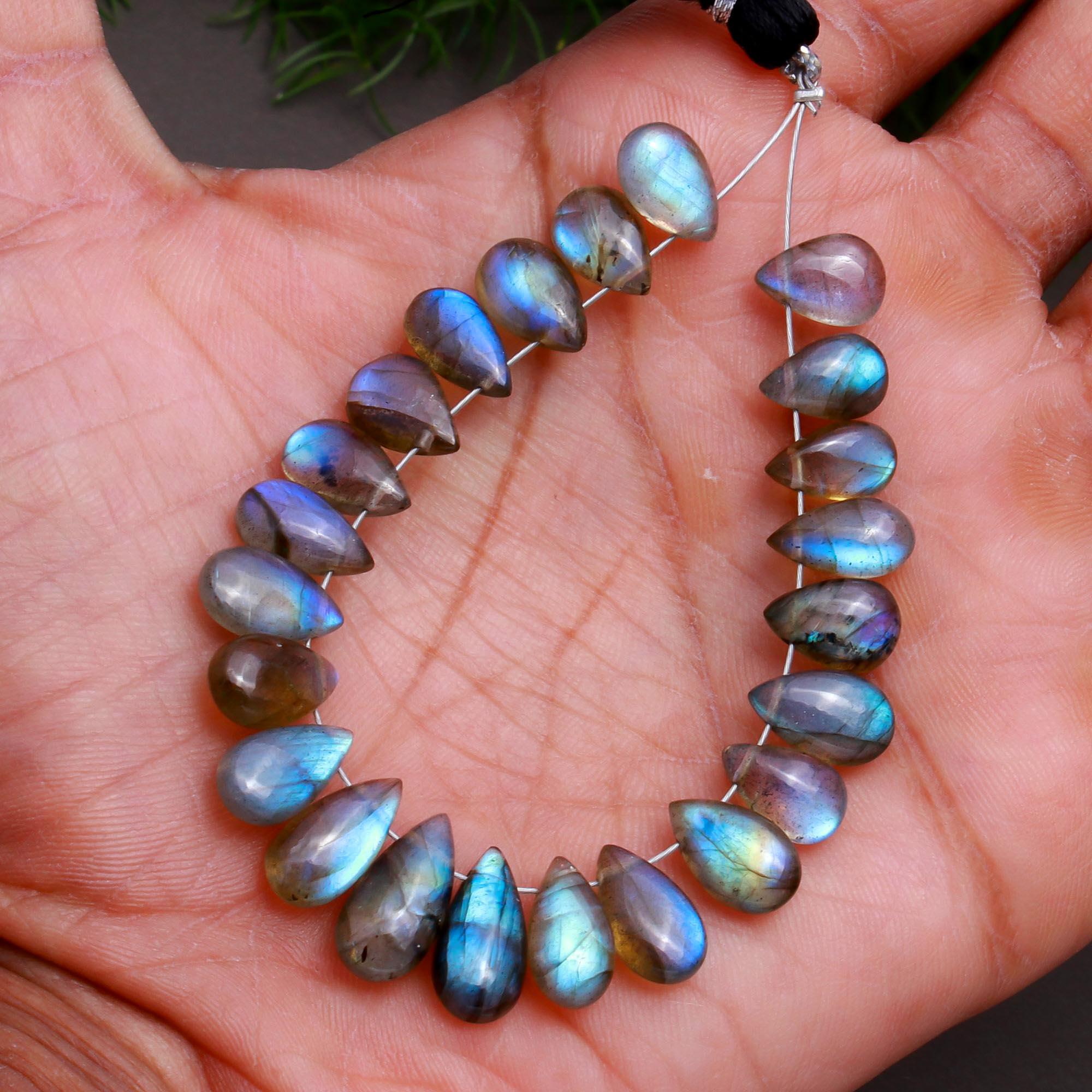 23 Pcs 54 Cts Natural Multifire Labradorite Side to Side Drill Smooth Briolette Layout Loose Gemstone Wholesale Lot Size 6x10-6x13mm  R-12824