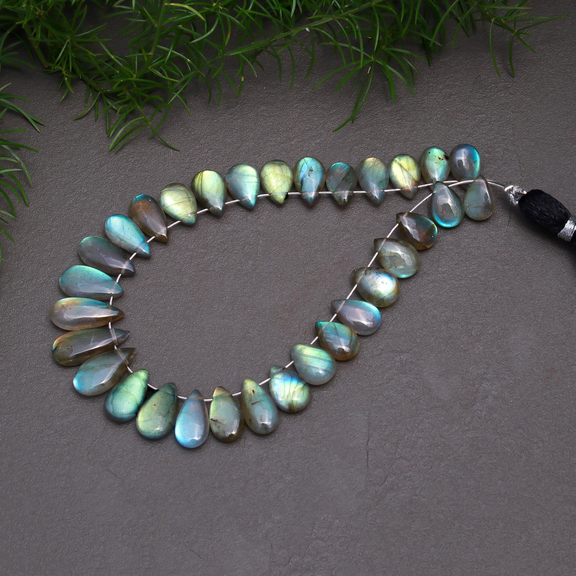 31 Pcs 54 Cts Natural Multifire Labradorite Side to Side Drill Smooth Briolette Layout Loose Gemstone Wholesale Lot Size 5x8-6x14mm  R-12826