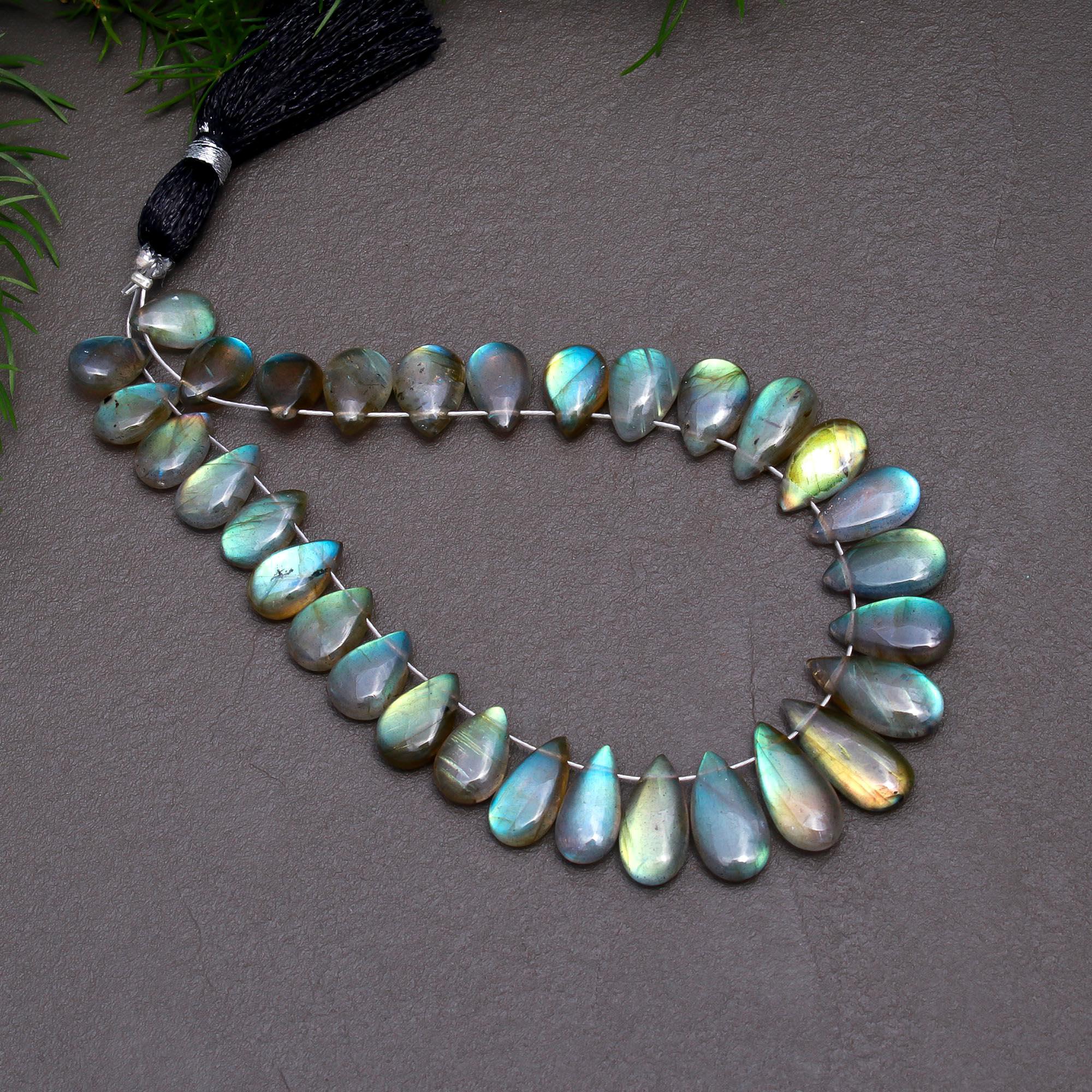 31 Pcs 54 Cts Natural Multifire Labradorite Side to Side Drill Smooth Briolette Layout Loose Gemstone Wholesale Lot Size 5x8-6x14mm  R-12826