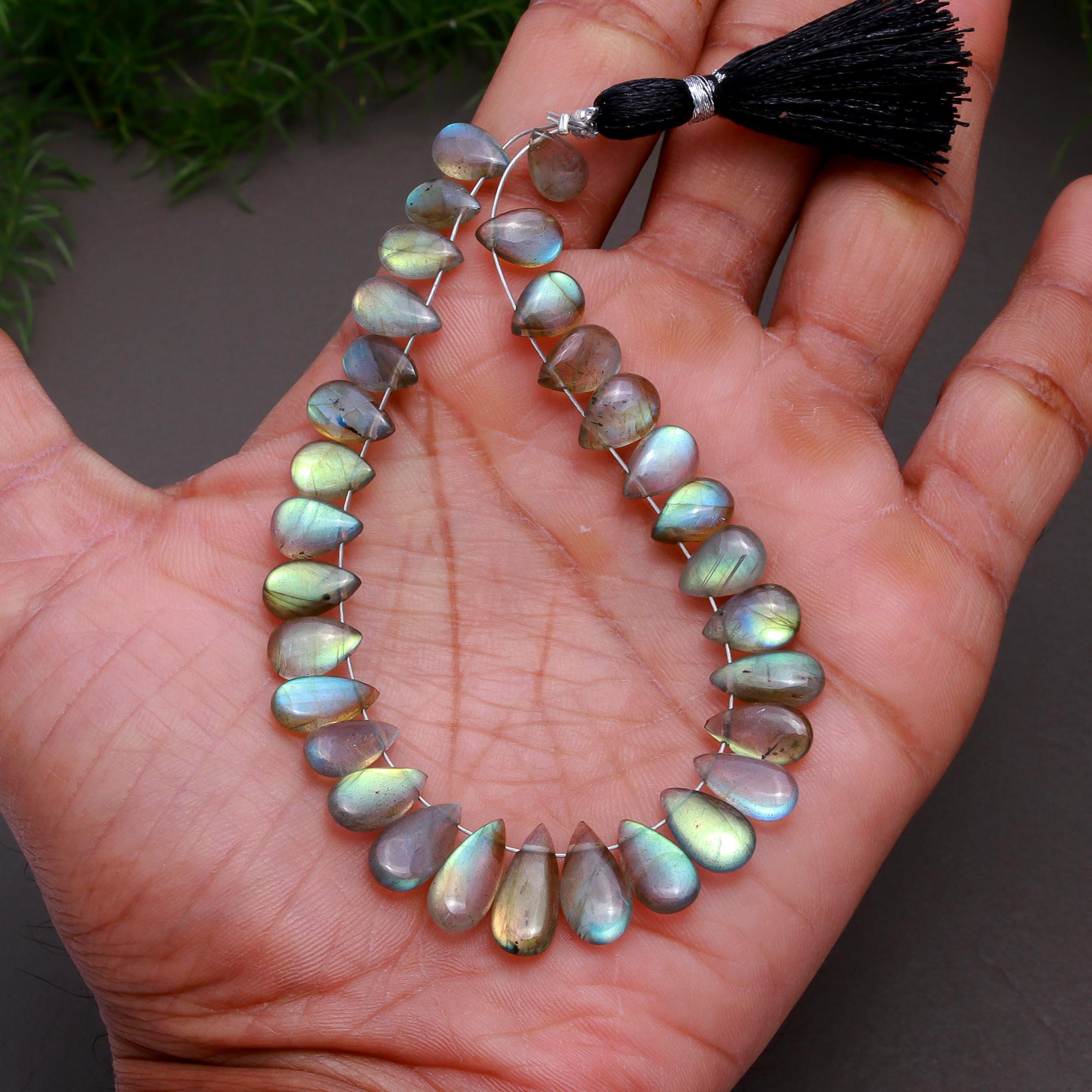 31 Pcs 54 Cts Natural Multifire Labradorite Side to Side Drill Smooth Briolette Layout Loose Gemstone Wholesale Lot Size 5x8-6x14mm  R-12826