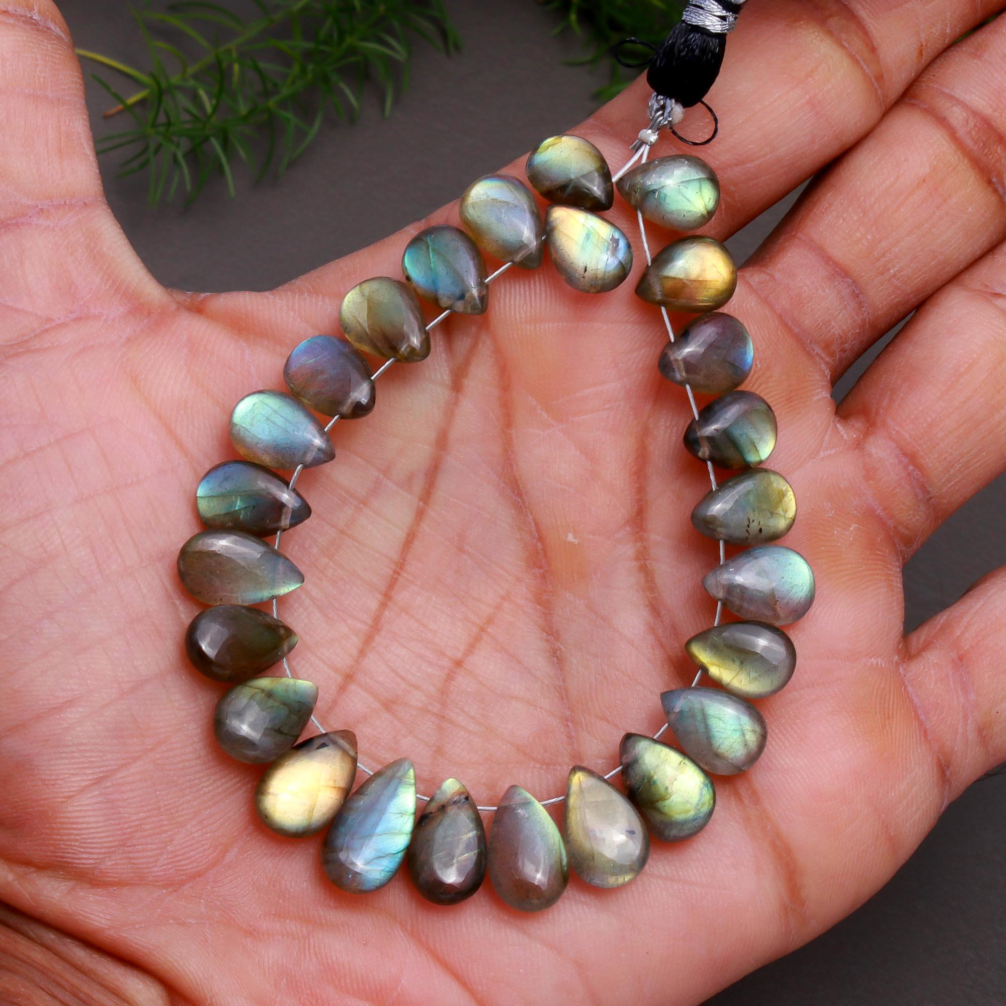 25 Pcs 70 Cts Natural Multifire Labradorite Side to Side Drill Smooth Briolette Layout Loose Gemstone Wholesale Lot Size 7x10-7x15mm  R-12827