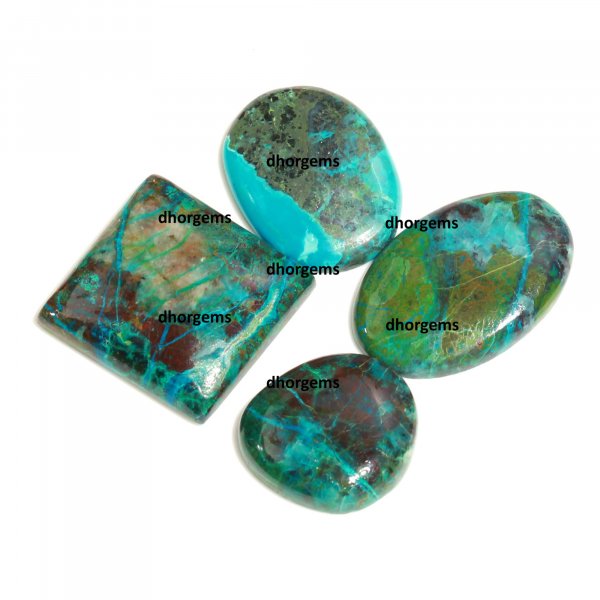 4 Pcs 50CTS Natural Chrysocolla Mix Shape Cabochon Loose Gemstone Lot Size 24x15 17x15 mm.