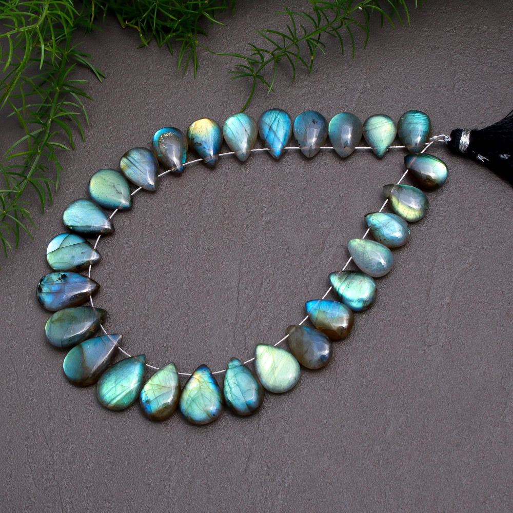 Image of 27 Pcs 105 Cts Natural Multifire Labradorite Side to Side Drill Smooth Briolette Layout Loose Gemstone Wholesale Lot Size 8x10-10x15mm # R-12831