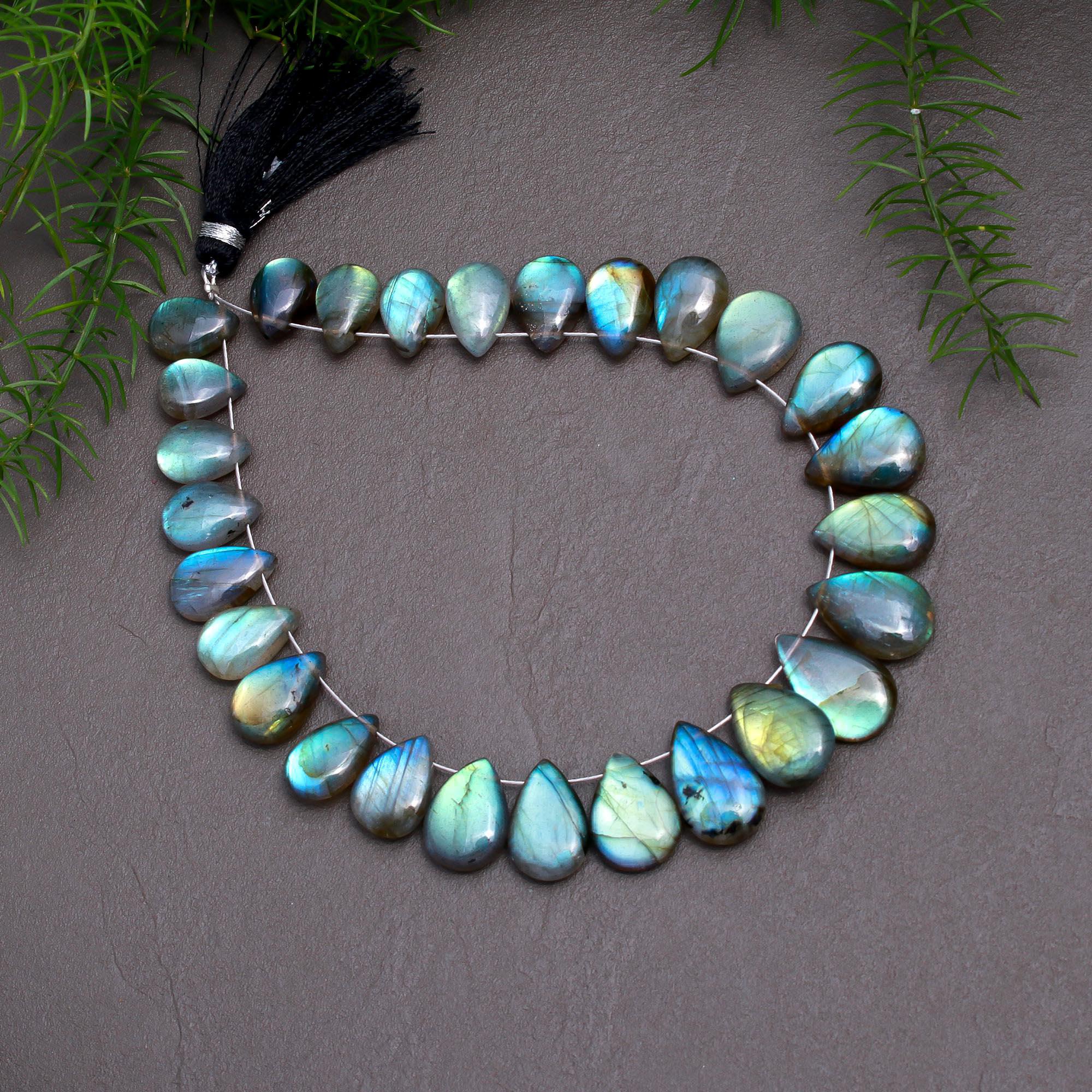 27 Pcs 105 Cts Natural Multifire Labradorite Side to Side Drill Smooth Briolette Layout Loose Gemstone Wholesale Lot Size 8x10-10x15mm  R-12831