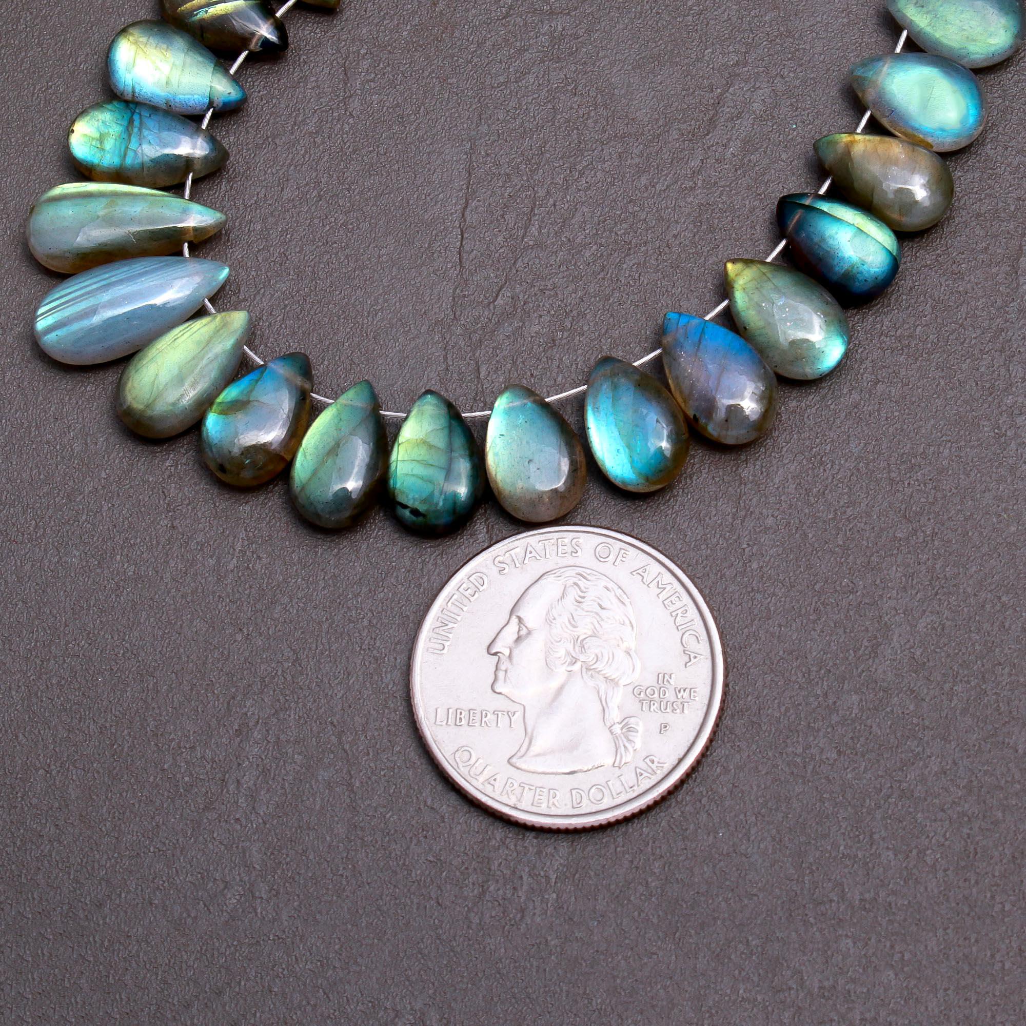 27 Pcs 80 Cts Natural Multifire Labradorite Side to Side Drill Smooth Briolette Layout Loose Gemstone Wholesale Lot Size 7x10-7x16mm  R-12832