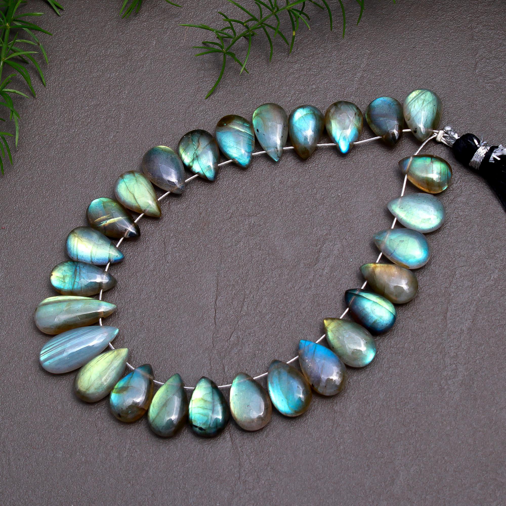 27 Pcs 80 Cts Natural Multifire Labradorite Side to Side Drill Smooth Briolette Layout Loose Gemstone Wholesale Lot Size 7x10-7x16mm  R-12832