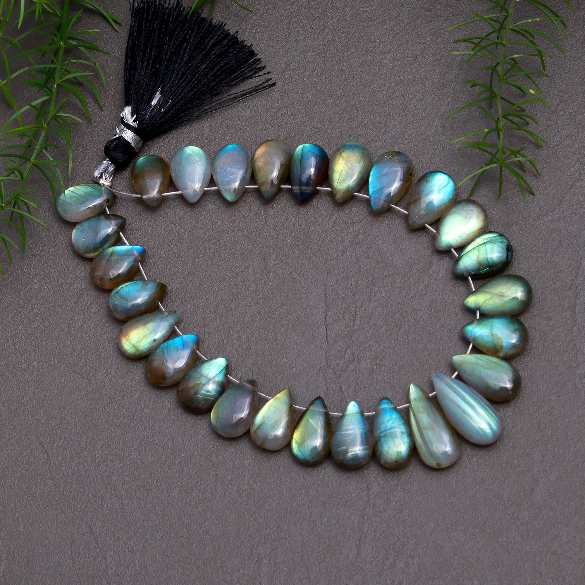 27 Pcs 80 Cts Natural Multifire Labradorite Side to Side Drill Smooth Briolette Layout Loose Gemstone Wholesale Lot Size 7x10-7x16mm  R-12832