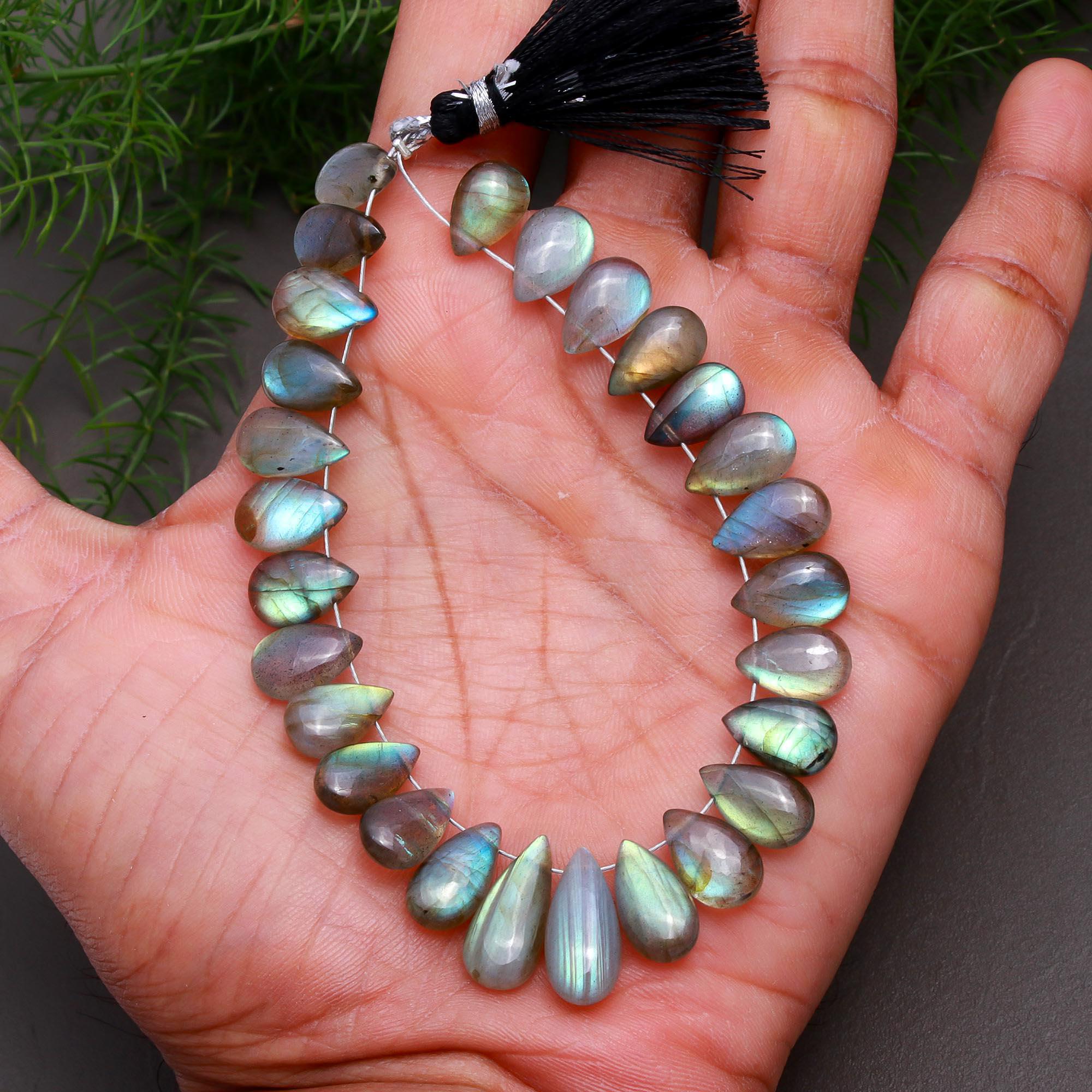 27 Pcs 80 Cts Natural Multifire Labradorite Side to Side Drill Smooth Briolette Layout Loose Gemstone Wholesale Lot Size 7x10-7x16mm  R-12832