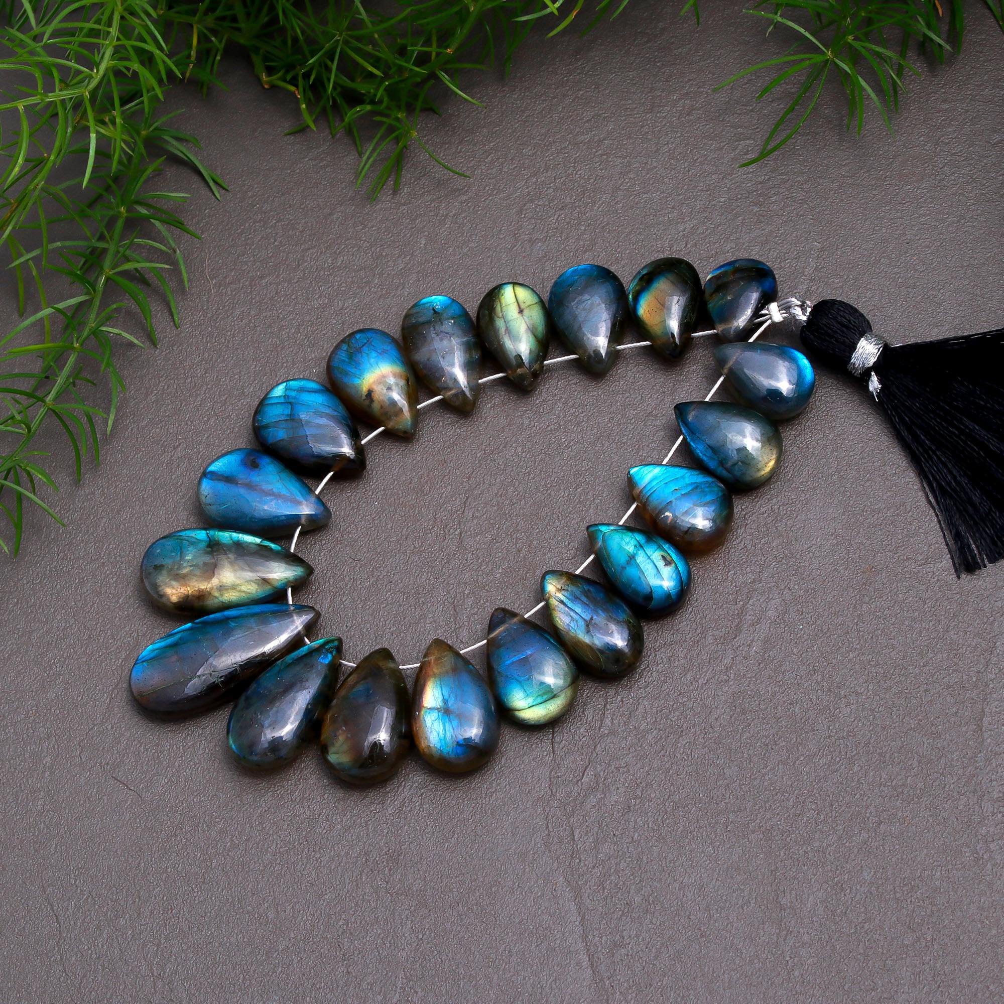 19 Pcs 96 Cts Natural Multifire Labradorite Side to Side Drill Smooth Briolette Layout Loose Gemstone Wholesale Lot Size 8x10-10x20mm  R-12833