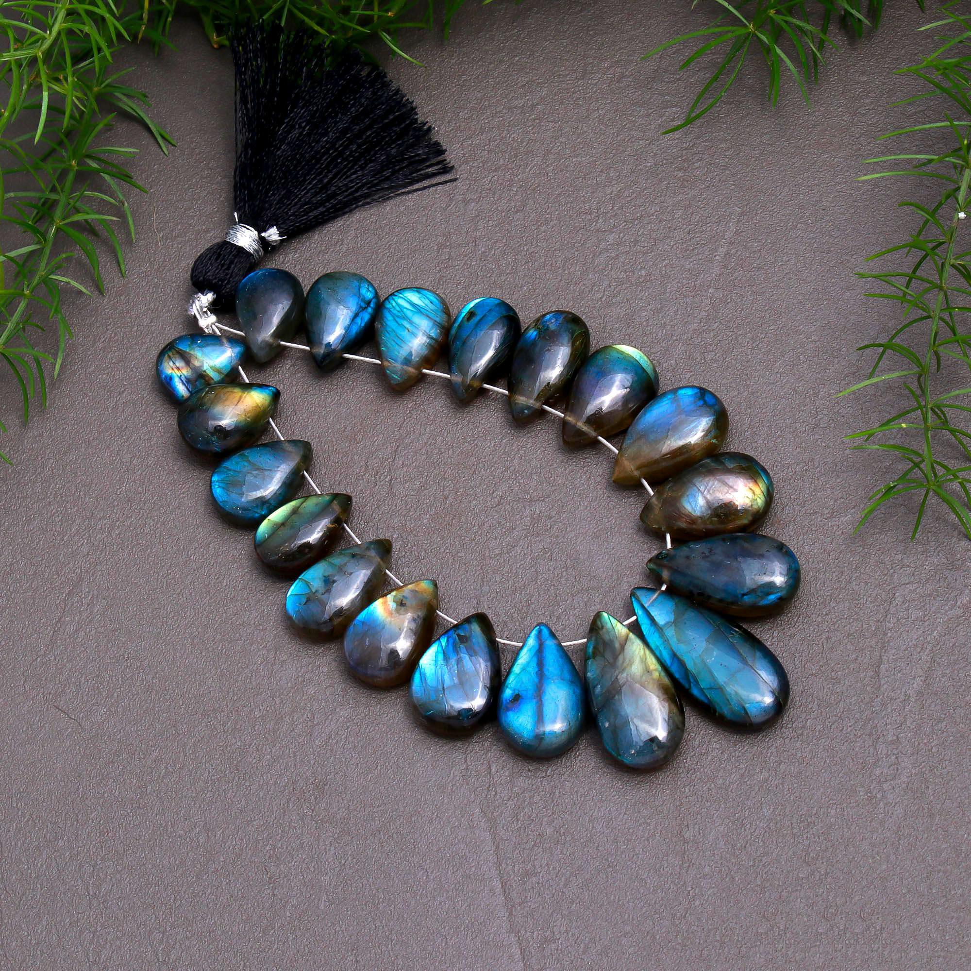 19 Pcs 96 Cts Natural Multifire Labradorite Side to Side Drill Smooth Briolette Layout Loose Gemstone Wholesale Lot Size 8x10-10x20mm  R-12833