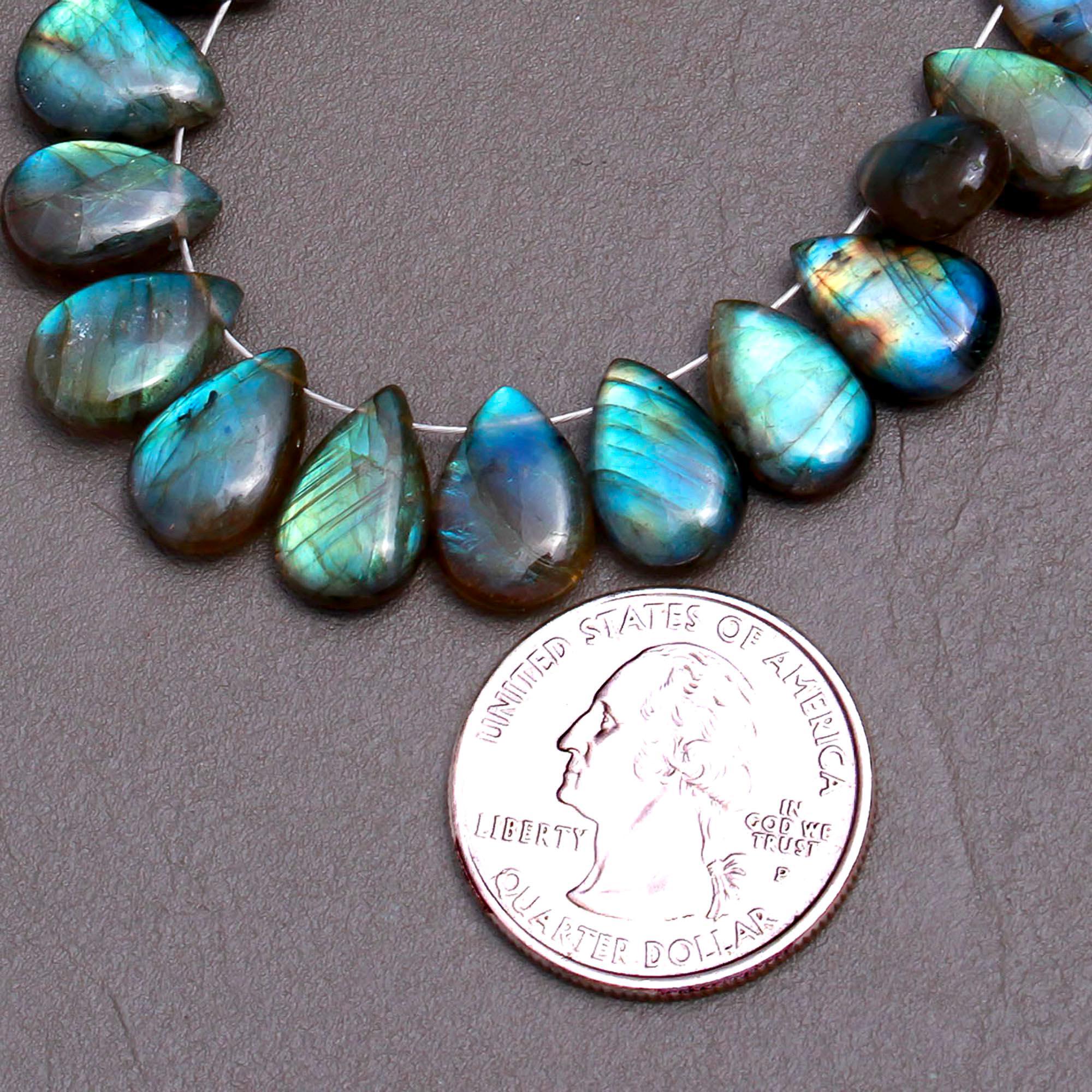 23 Pcs 86 Cts Natural Multifire Labradorite Side to Side Drill Smooth Briolette Layout Loose Gemstone Wholesale Lot Size 9x12-10x13mm  R-12834