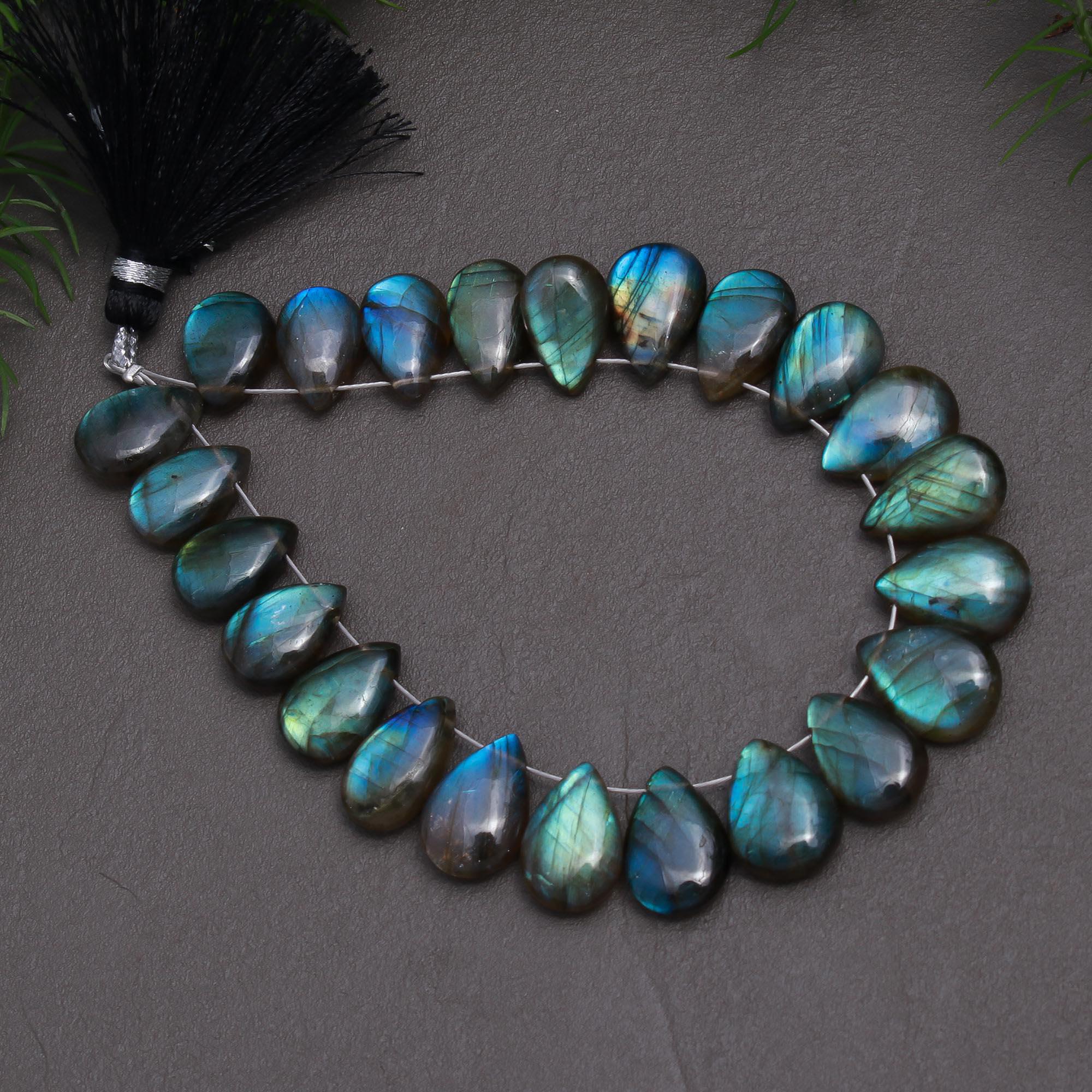 23 Pcs 86 Cts Natural Multifire Labradorite Side to Side Drill Smooth Briolette Layout Loose Gemstone Wholesale Lot Size 9x12-10x13mm  R-12834