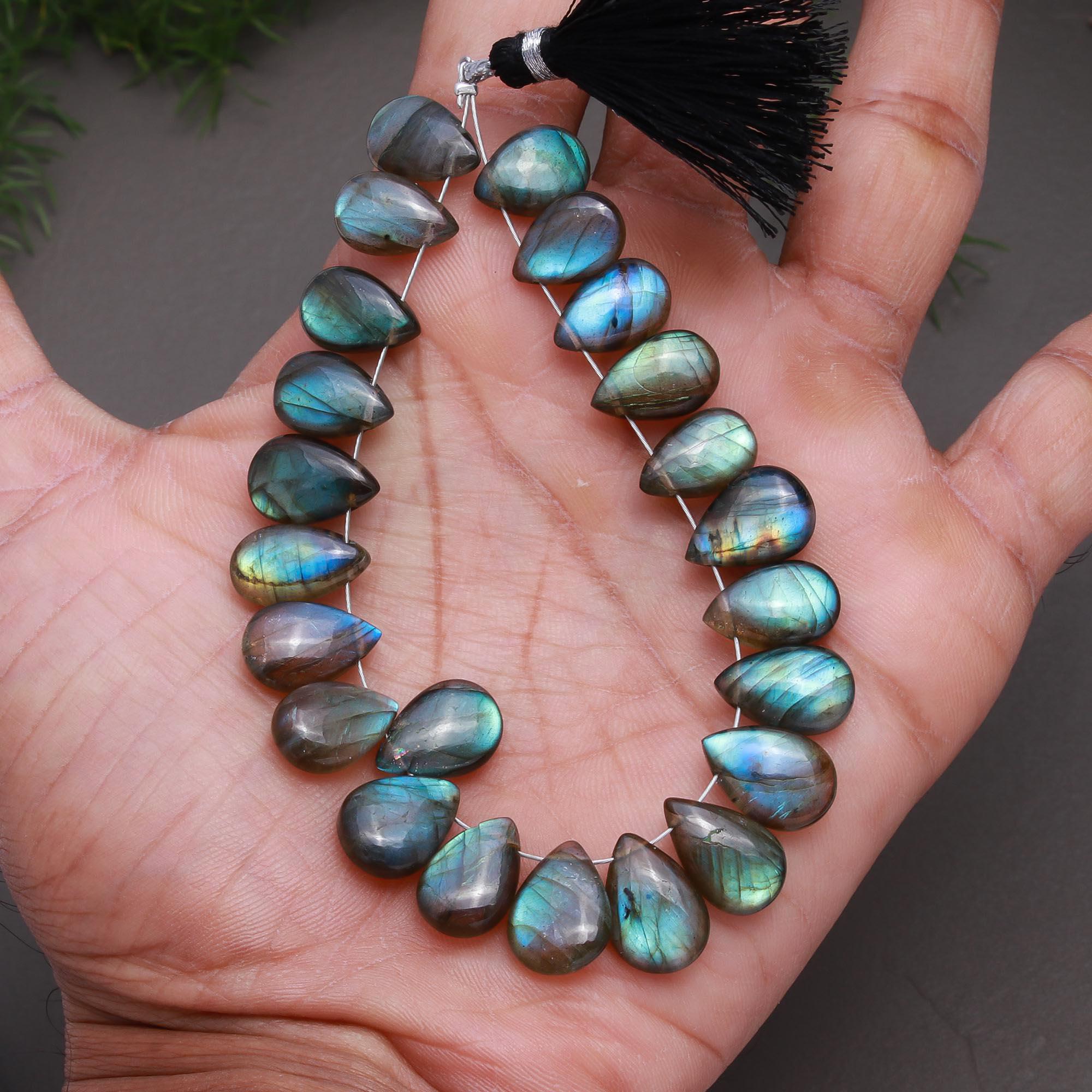 23 Pcs 86 Cts Natural Multifire Labradorite Side to Side Drill Smooth Briolette Layout Loose Gemstone Wholesale Lot Size 9x12-10x13mm  R-12834