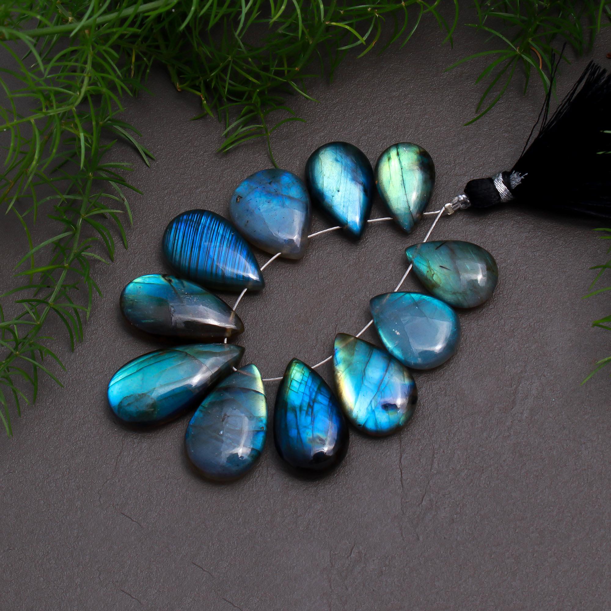 11 Pcs 126 Cts Natural Multifire Labradorite Side to Side Drill Smooth Briolette Layout Loose Gemstone Wholesale Lot Size 10x16-12x25mm  R-12837