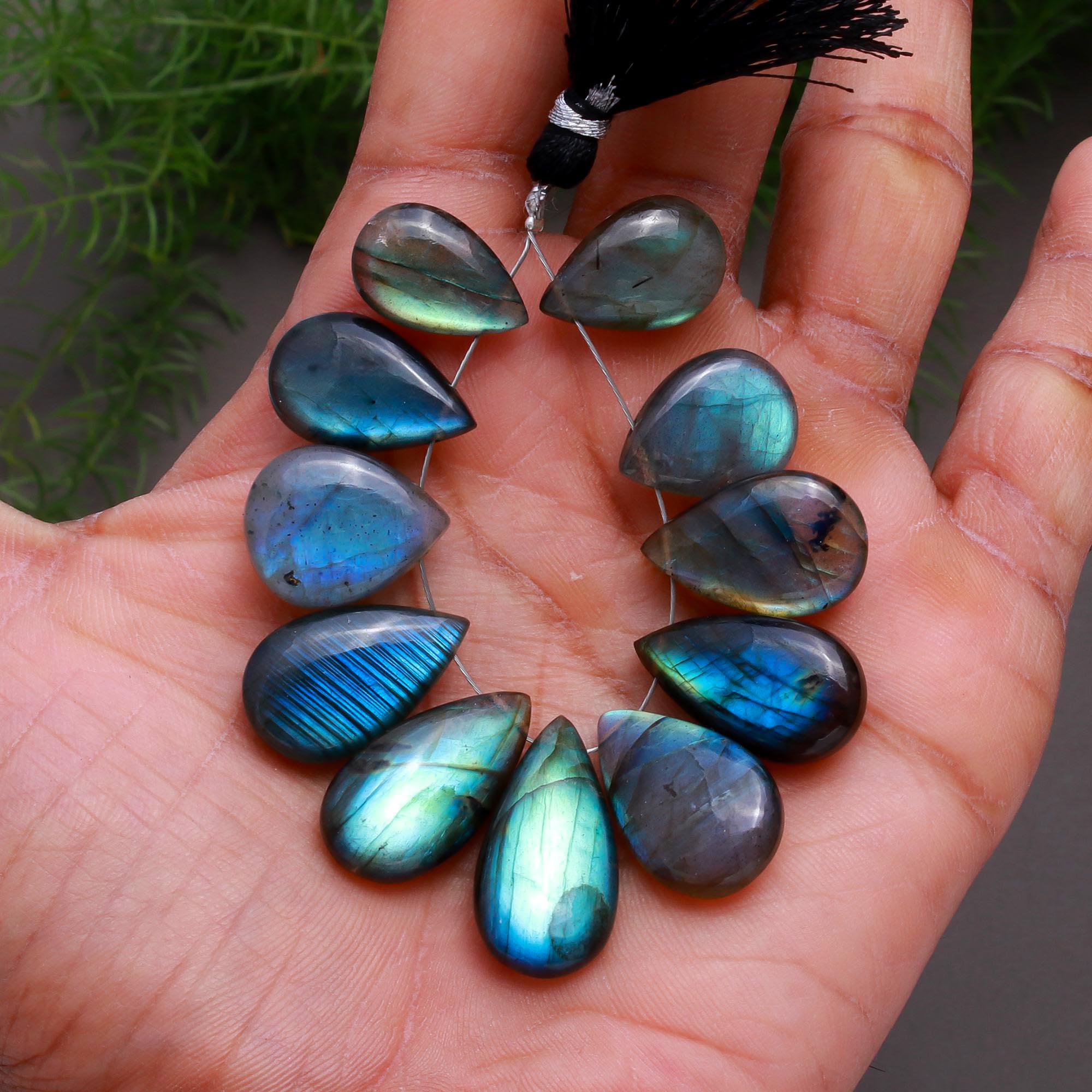 11 Pcs 126 Cts Natural Multifire Labradorite Side to Side Drill Smooth Briolette Layout Loose Gemstone Wholesale Lot Size 10x16-12x25mm  R-12837