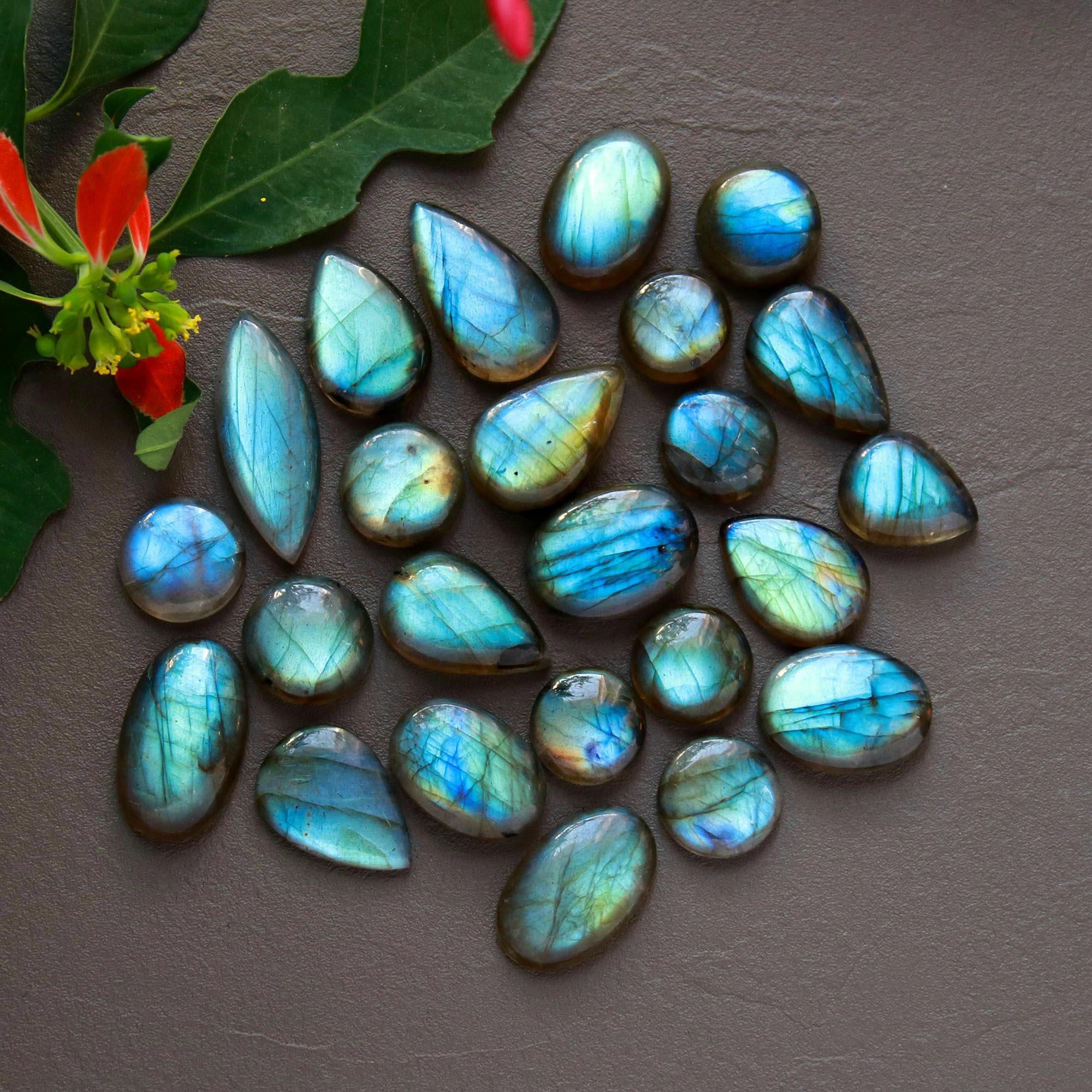 24 Pcs 196 Cts  Natural Labradorite Cabochon Loose Gemstone Jewelry Wire Wrapped Pendant Semi-Precious Healing Crystal Lots 11x11-26x10mm 12883