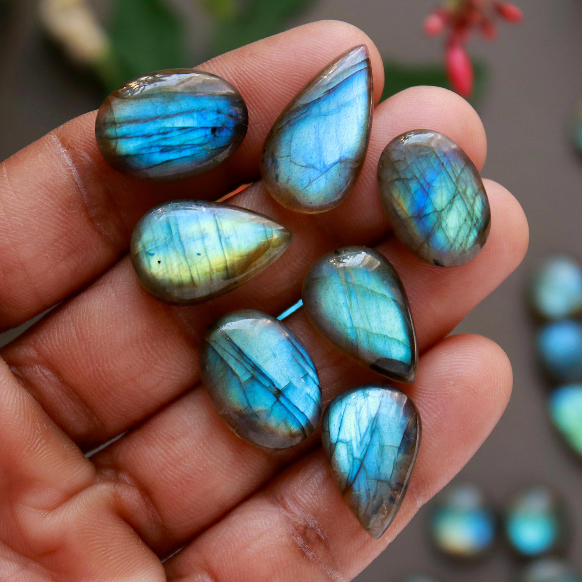 24 Pcs 196 Cts  Natural Labradorite Cabochon Loose Gemstone Jewelry Wire Wrapped Pendant Semi-Precious Healing Crystal Lots 11x11-26x10mm 12883