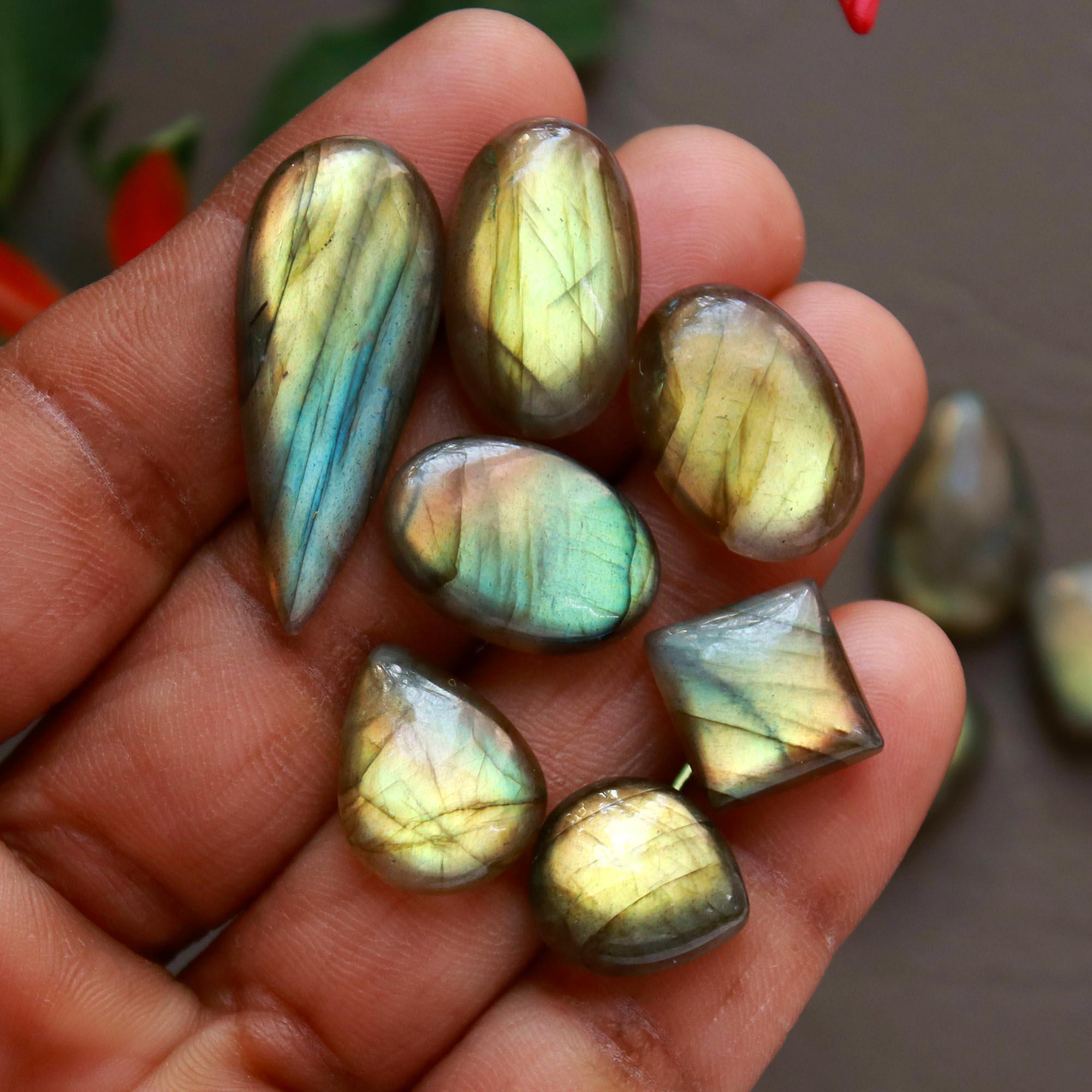 22 Pcs 190 Cts  Natural Labradorite Cabochon Loose Gemstone Jewelry Wire Wrapped Pendant Semi-Precious Healing Crystal Lots 13x11-30x12mm 12885