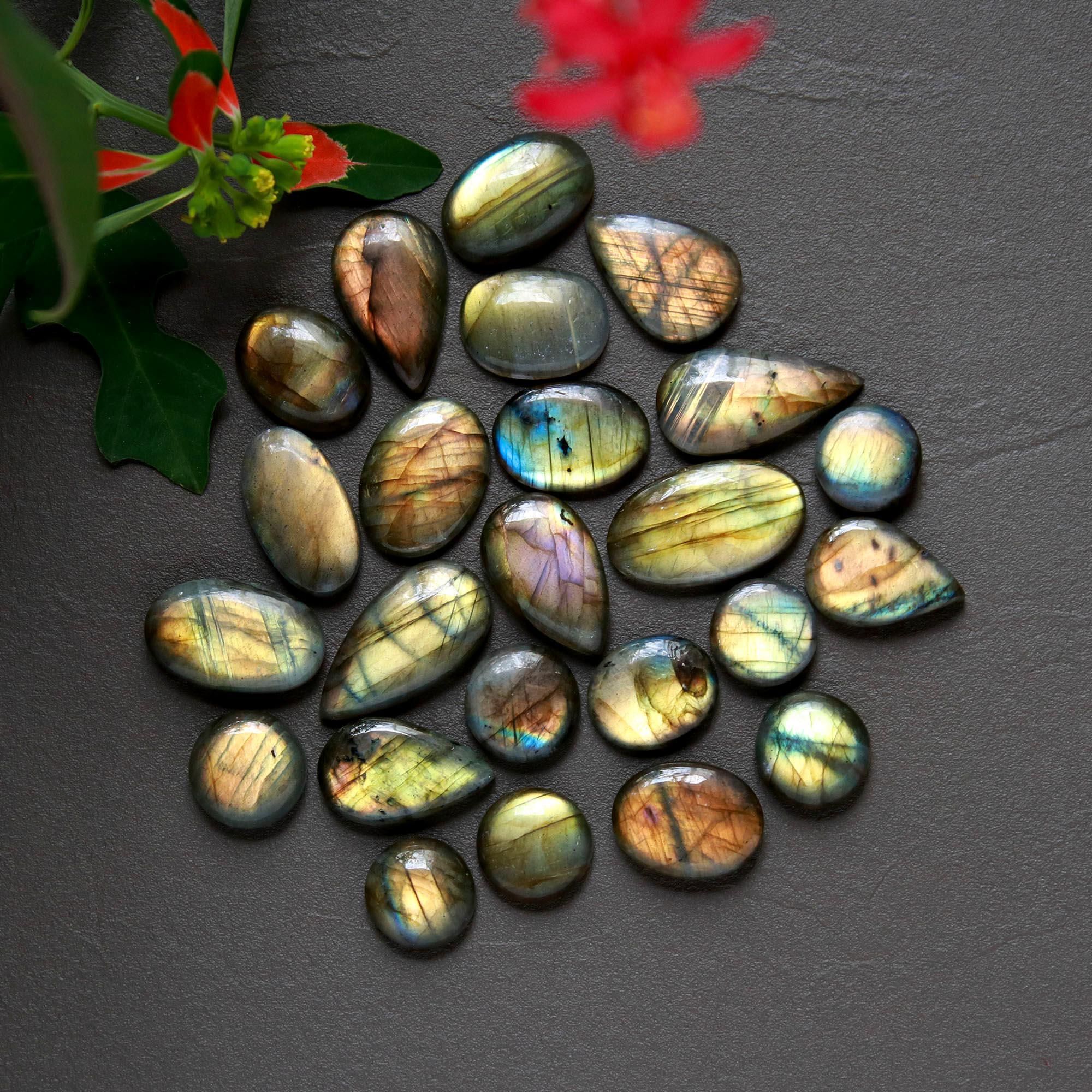 24Pcs 200Cts  Natural Labradorite Cabochon Loose Gemstone Jewelry Wire Wrapped Pendant Semi-Precious Healing Crystal Lots14x12-22x12mm 12895