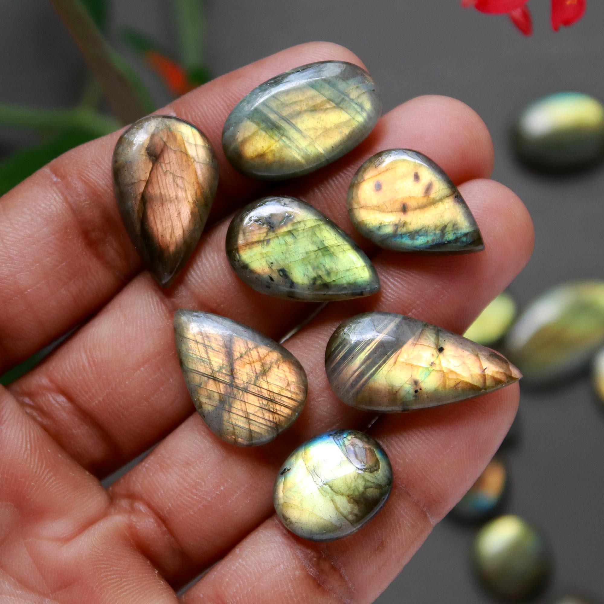24Pcs 200Cts  Natural Labradorite Cabochon Loose Gemstone Jewelry Wire Wrapped Pendant Semi-Precious Healing Crystal Lots14x12-22x12mm 12895