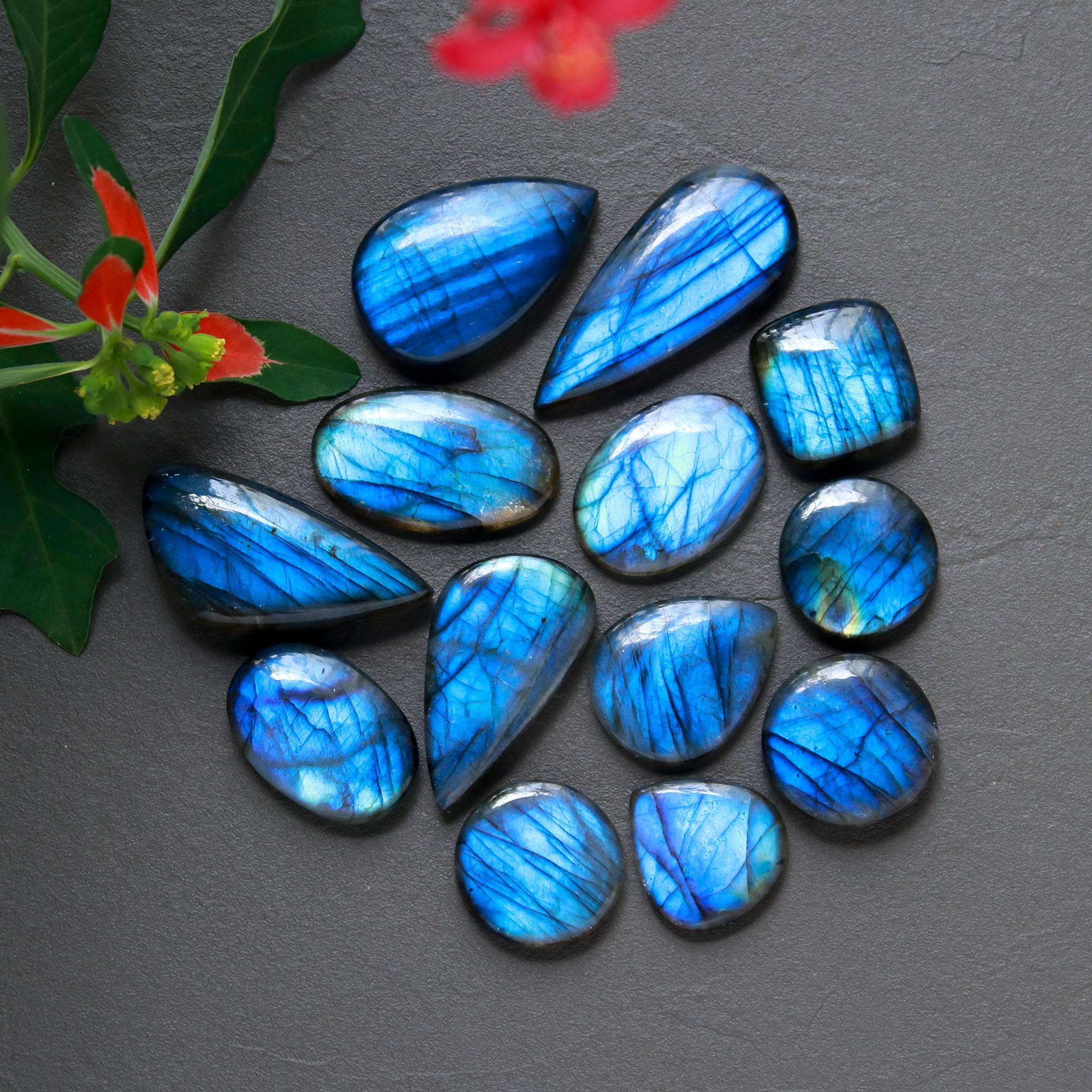 13Pcs 242Cts  Natural Labradorite Cabochon Loose Gemstone Jewelry Wire Wrapped Pendant Semi-Precious Healing Crystal Lots18x16-36x16mm 12896