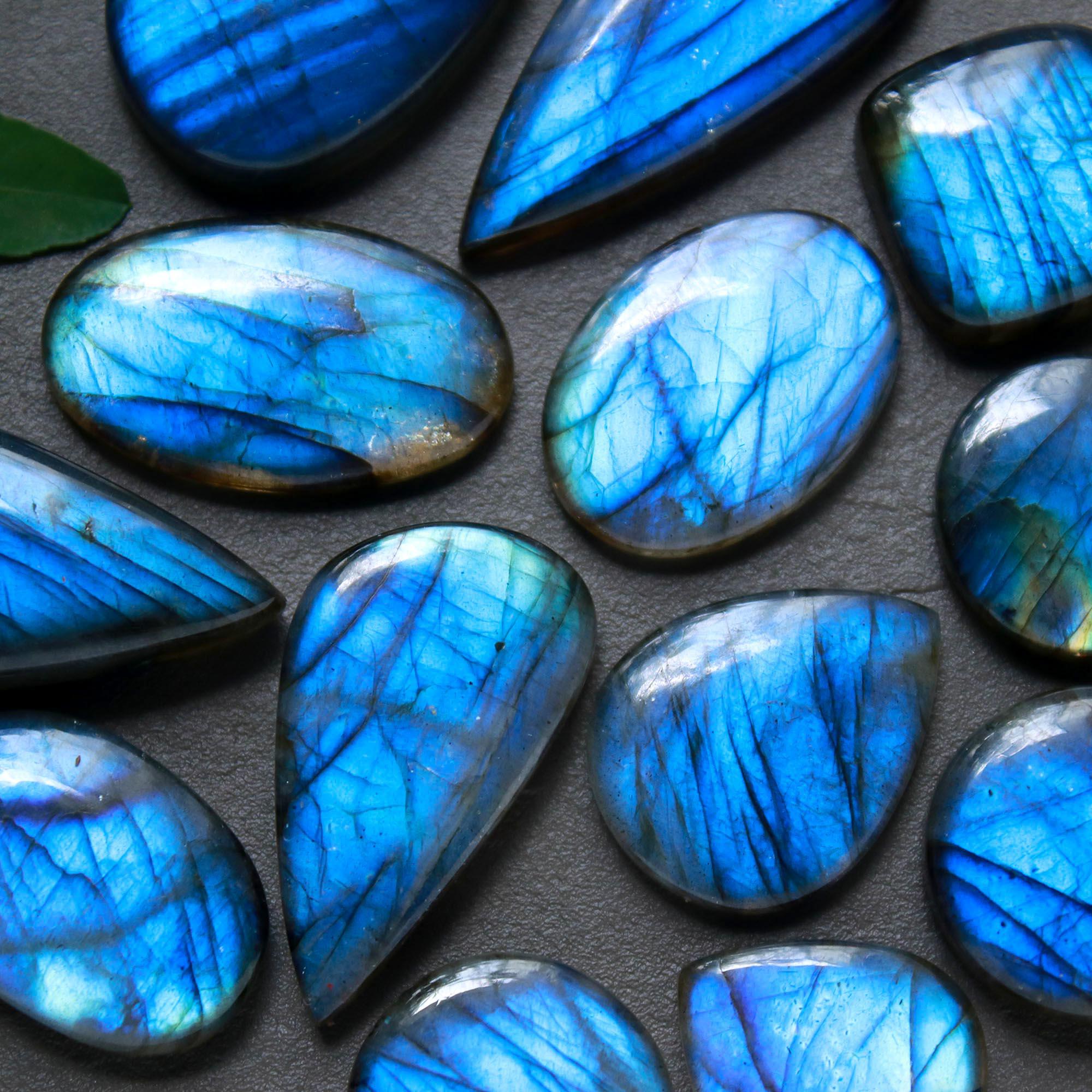 13Pcs 242Cts  Natural Labradorite Cabochon Loose Gemstone Jewelry Wire Wrapped Pendant Semi-Precious Healing Crystal Lots18x16-36x16mm 12896