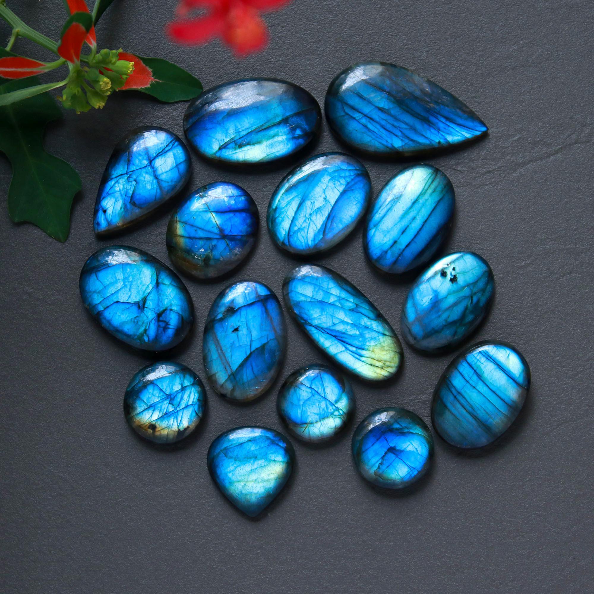 15Pcs 285Cts  Natural Labradorite Cabochon Loose Gemstone Jewelry Wire Wrapped Pendant Semi-Precious Healing Crystal Lots15x15-34x18mm 12898