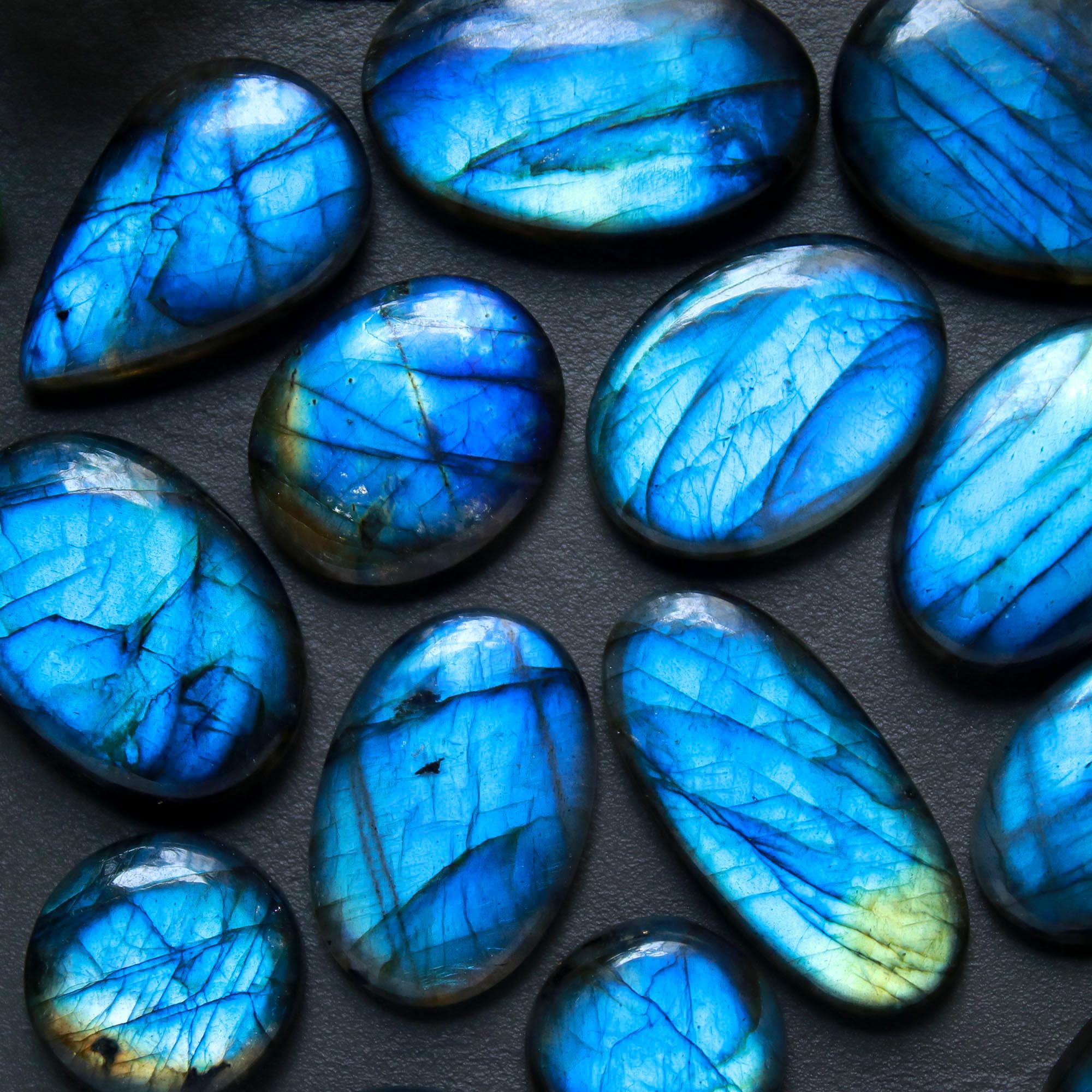15Pcs 285Cts  Natural Labradorite Cabochon Loose Gemstone Jewelry Wire Wrapped Pendant Semi-Precious Healing Crystal Lots15x15-34x18mm 12898