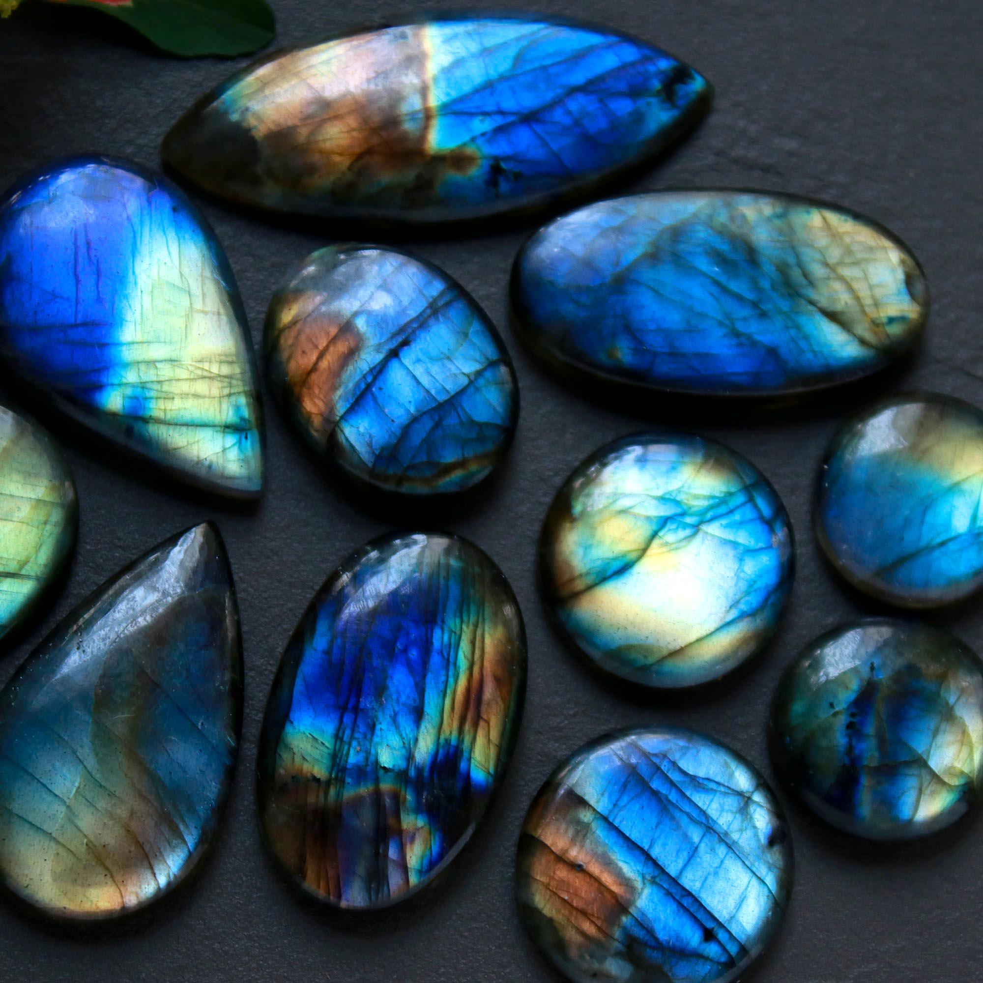 11Pcs 210Cts  Natural Labradorite Cabochon Loose Gemstone Jewelry Wire Wrapped Pendant Semi-Precious Healing Crystal Lots15x15-42x15mm 12899