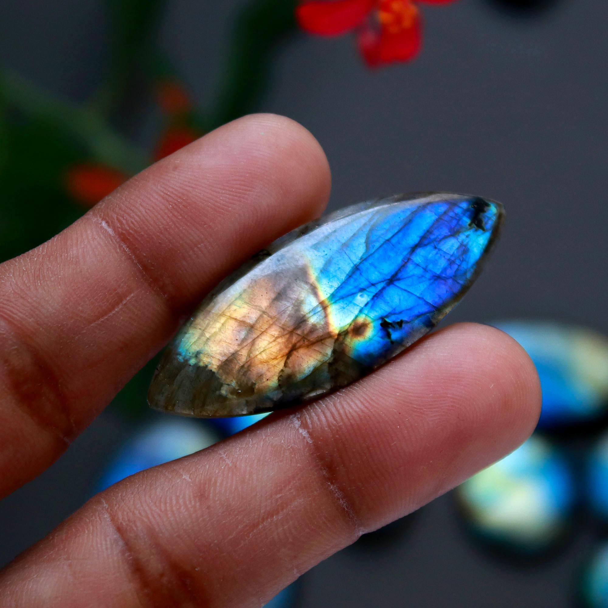 11Pcs 210Cts  Natural Labradorite Cabochon Loose Gemstone Jewelry Wire Wrapped Pendant Semi-Precious Healing Crystal Lots15x15-42x15mm 12899