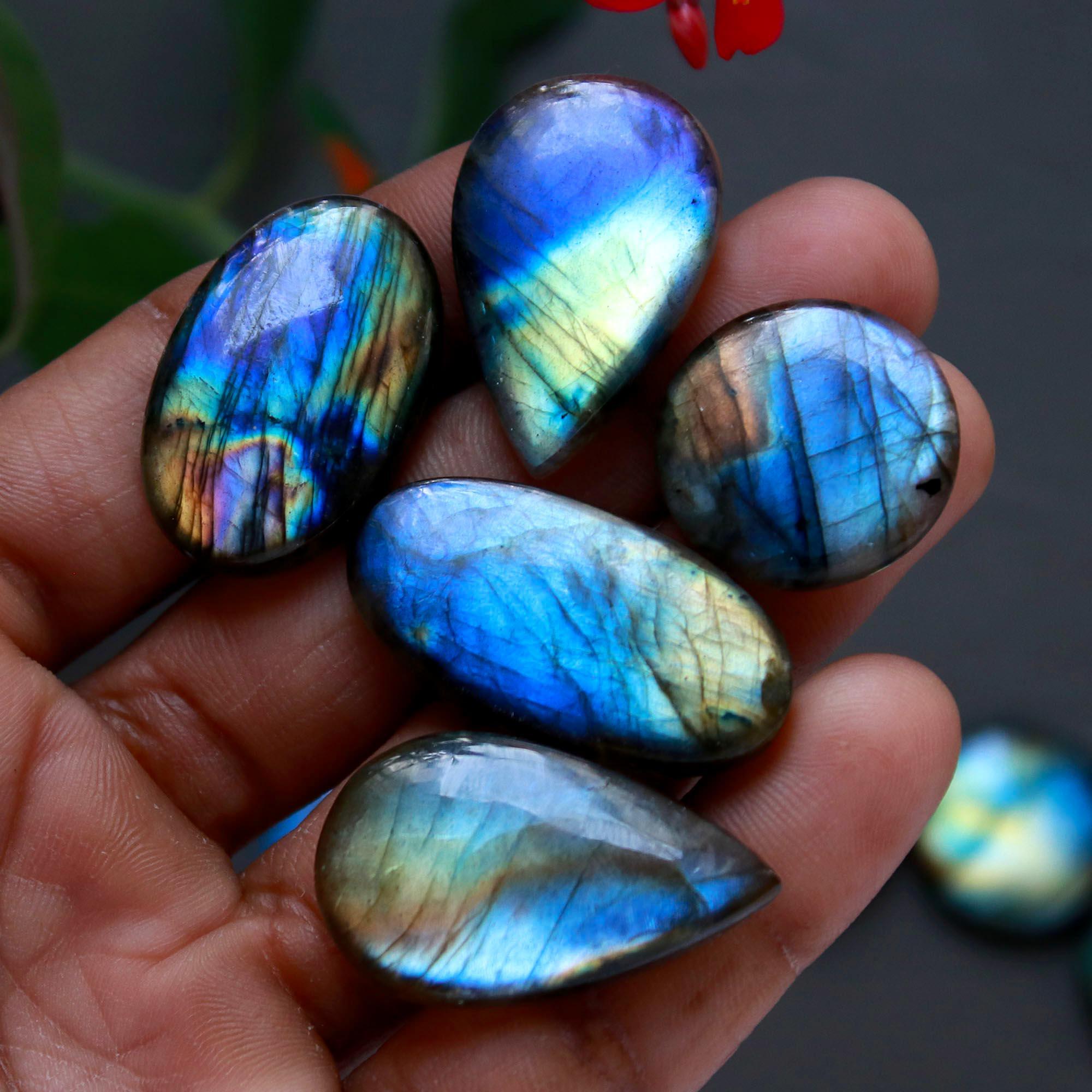 11Pcs 210Cts  Natural Labradorite Cabochon Loose Gemstone Jewelry Wire Wrapped Pendant Semi-Precious Healing Crystal Lots15x15-42x15mm 12899