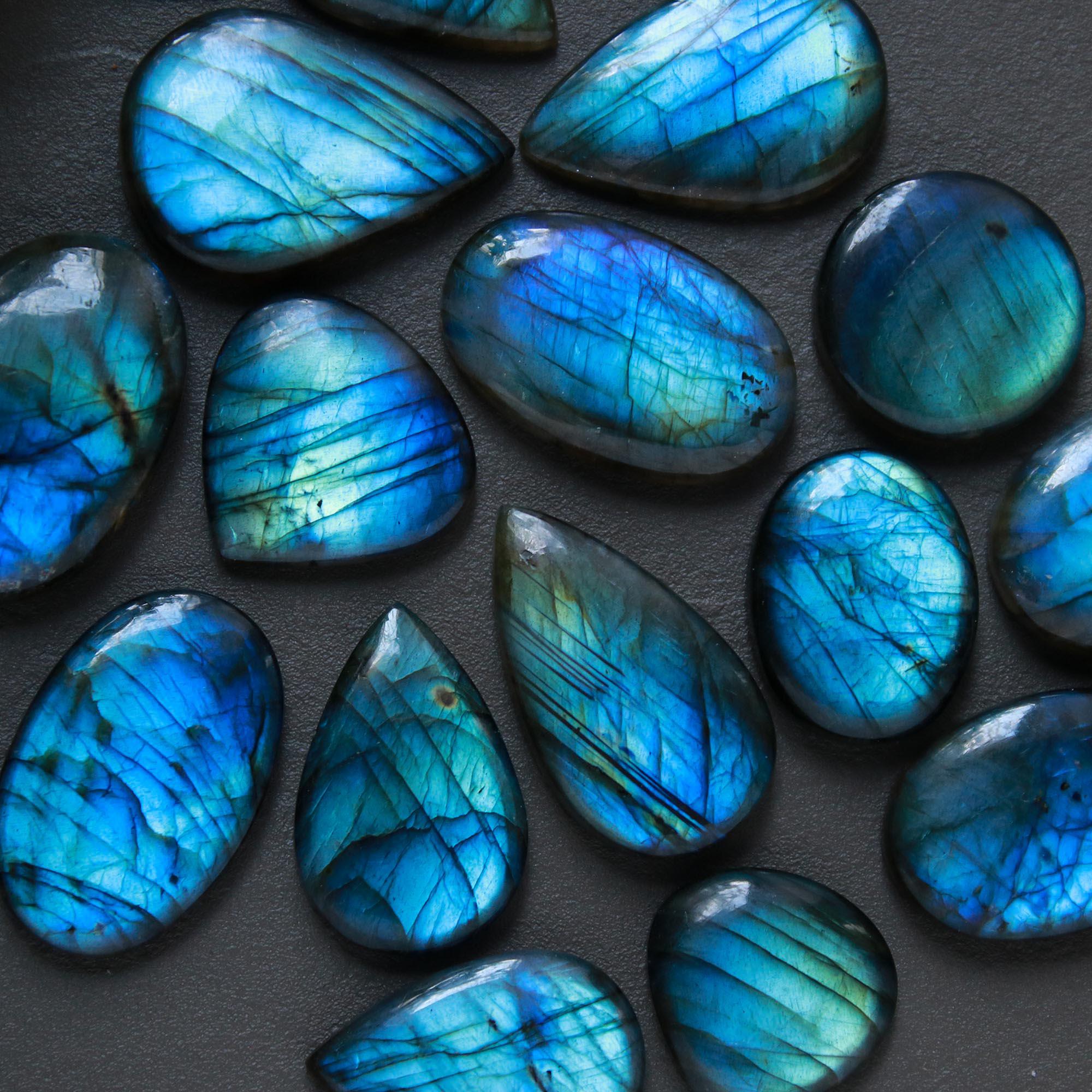 15Pcs 285Cts  Natural Labradorite Cabochon Loose Gemstone Jewelry Wire Wrapped Pendant Semi-Precious Healing Crystal Lots17x18-27x19mm 12900