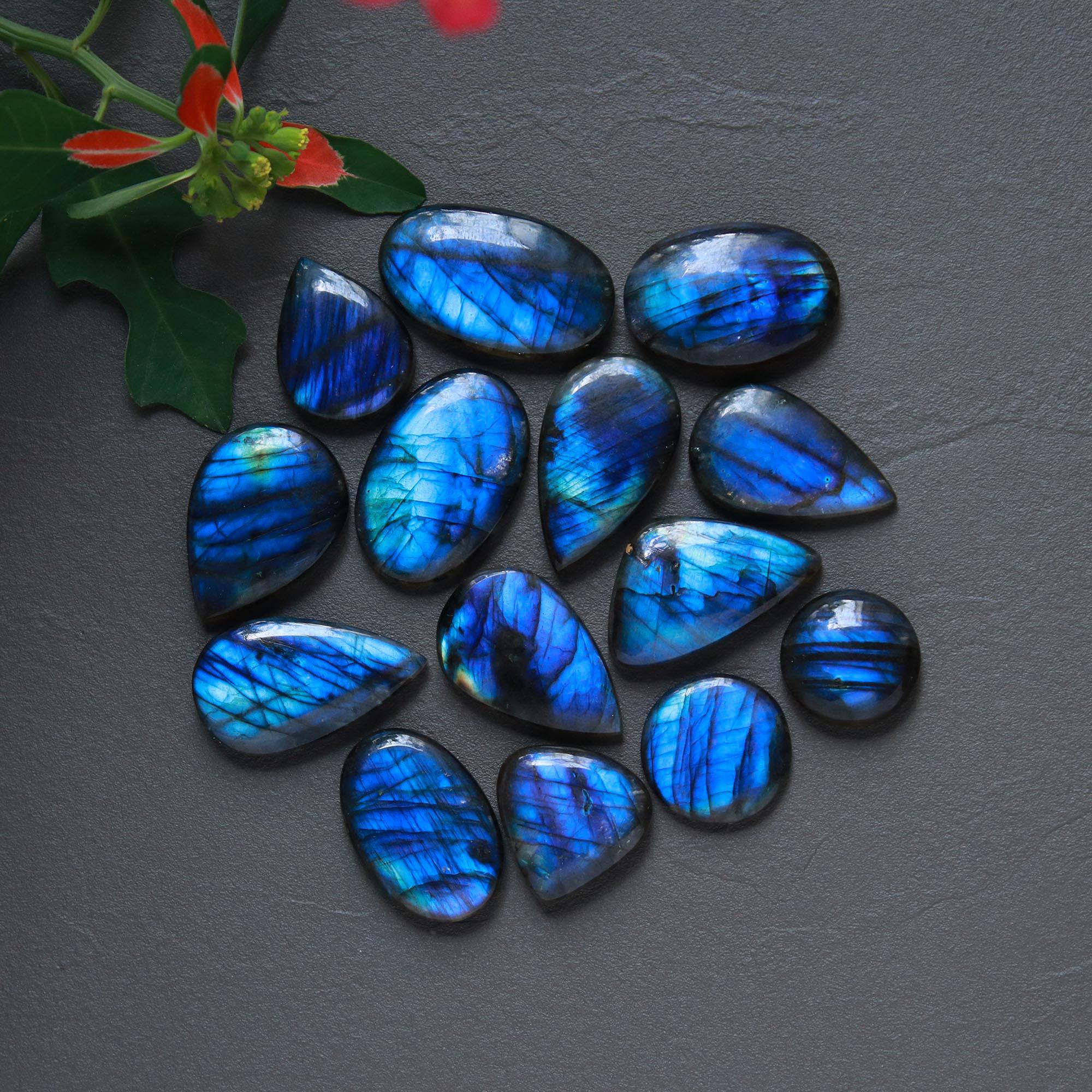 14Pcs 268Cts  Natural Labradorite Cabochon Loose Gemstone Jewelry Wire Wrapped Pendant Semi-Precious Healing Crystal Lots15x15-29x17mm 12901