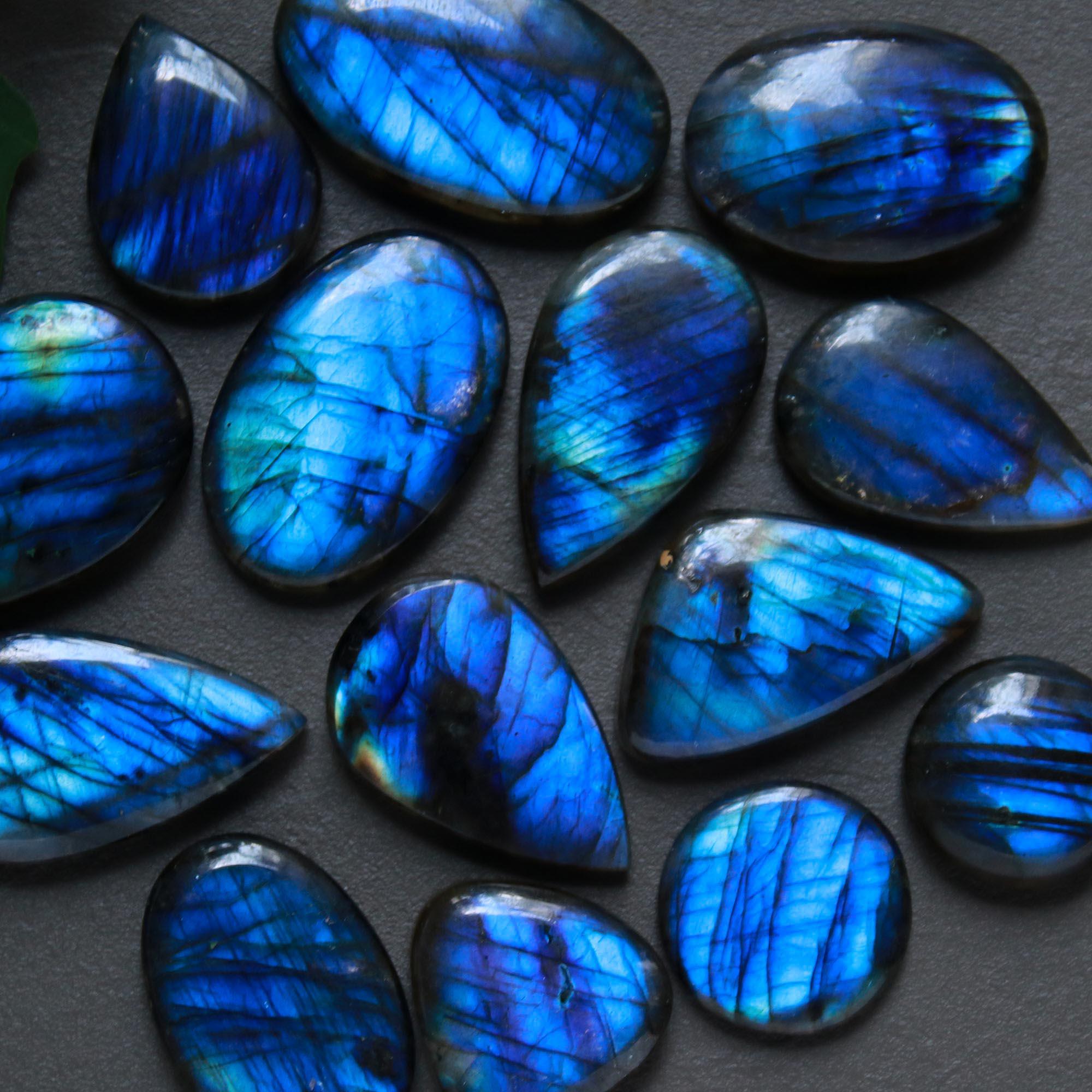 14Pcs 268Cts  Natural Labradorite Cabochon Loose Gemstone Jewelry Wire Wrapped Pendant Semi-Precious Healing Crystal Lots15x15-29x17mm 12901