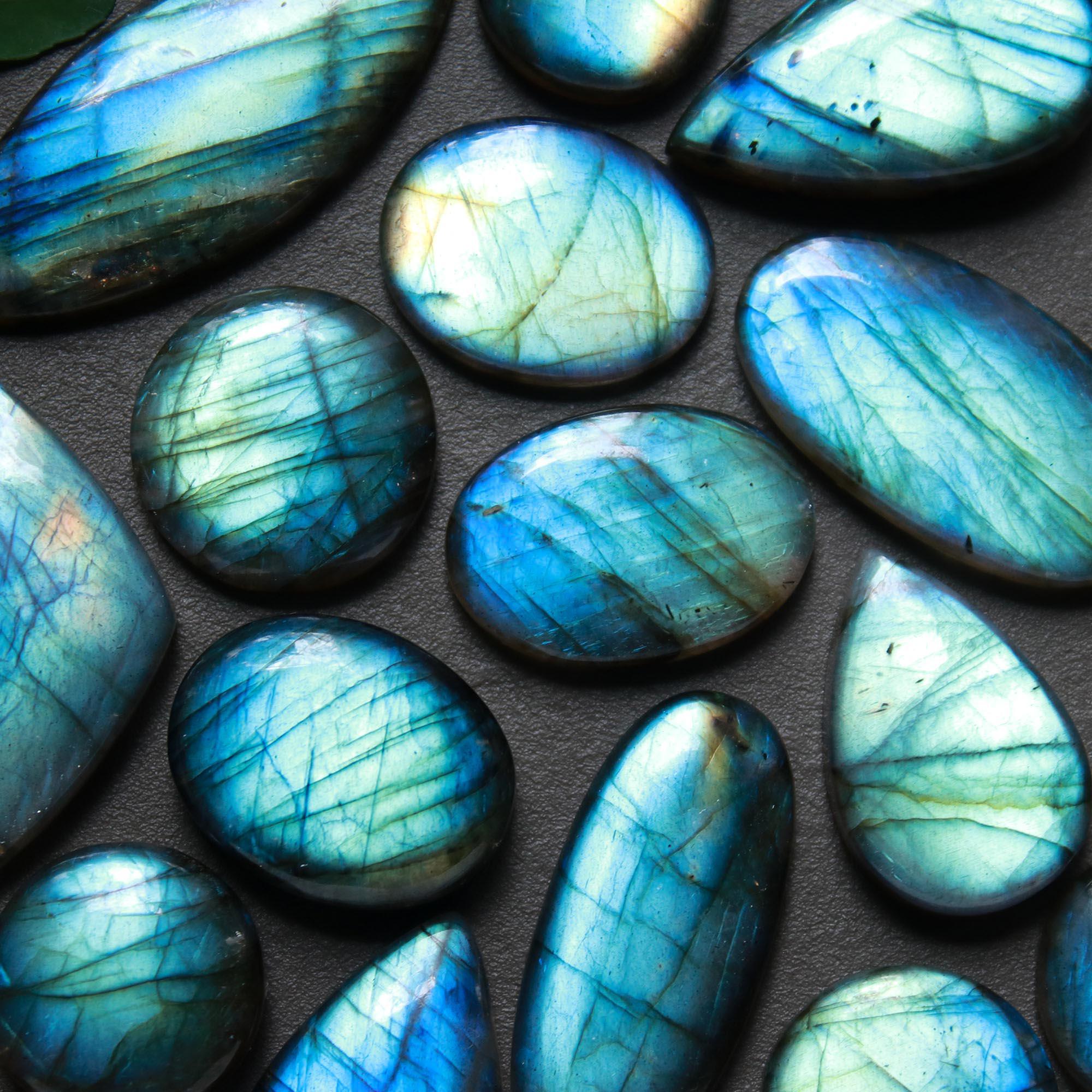 15Pcs 300Cts  Natural Labradorite Cabochon Loose Gemstone Jewelry Wire Wrapped Pendant Semi-Precious Healing Crystal Lots21x16-40x16mm 12903