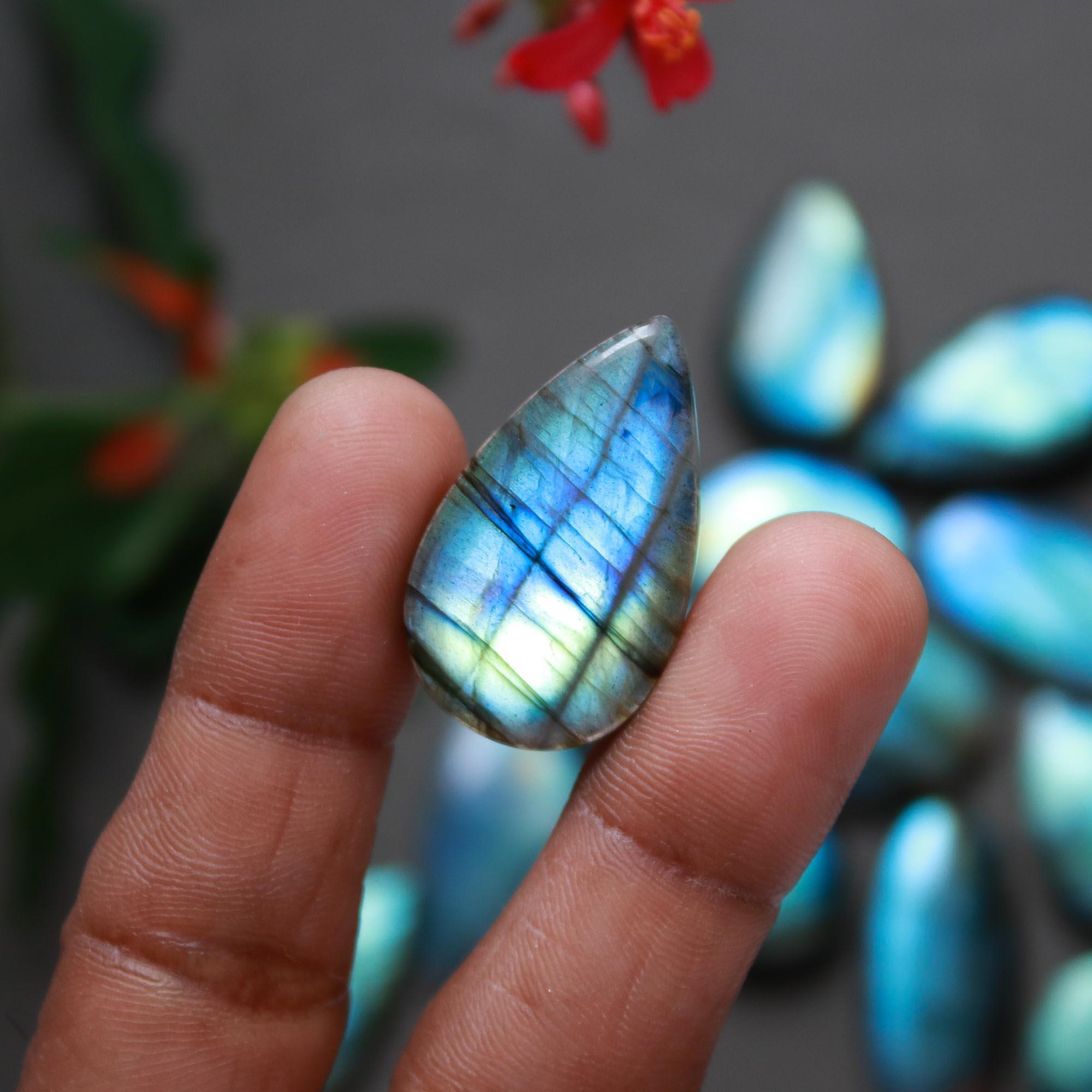 15Pcs 300Cts  Natural Labradorite Cabochon Loose Gemstone Jewelry Wire Wrapped Pendant Semi-Precious Healing Crystal Lots21x16-40x16mm 12903