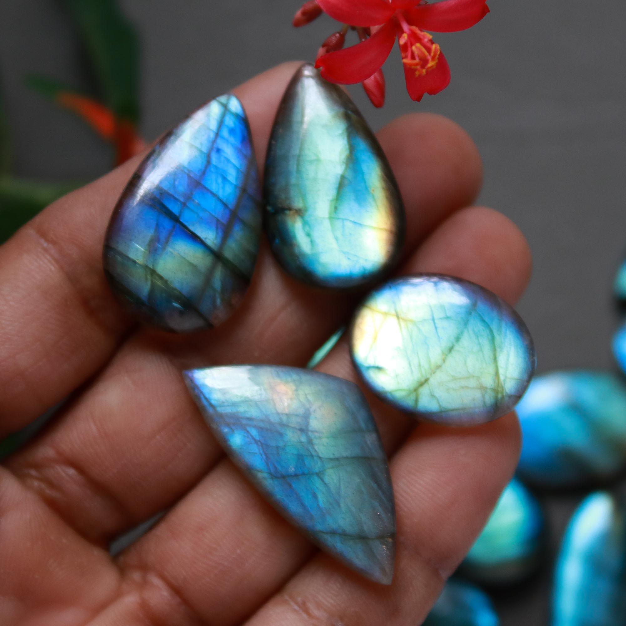 15Pcs 300Cts  Natural Labradorite Cabochon Loose Gemstone Jewelry Wire Wrapped Pendant Semi-Precious Healing Crystal Lots21x16-40x16mm 12903
