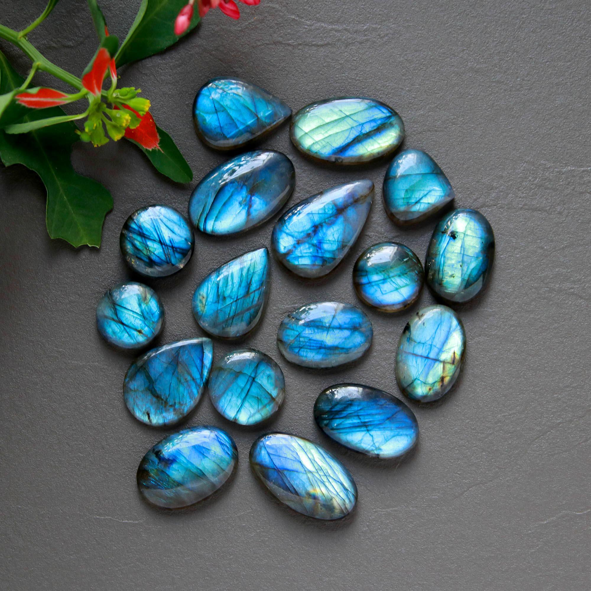17Pcs 214Cts  Natural Labradorite Cabochon Loose Gemstone Jewelry Wire Wrapped Pendant Semi-Precious Healing Crystal Lots14x14-25x15mm 12931