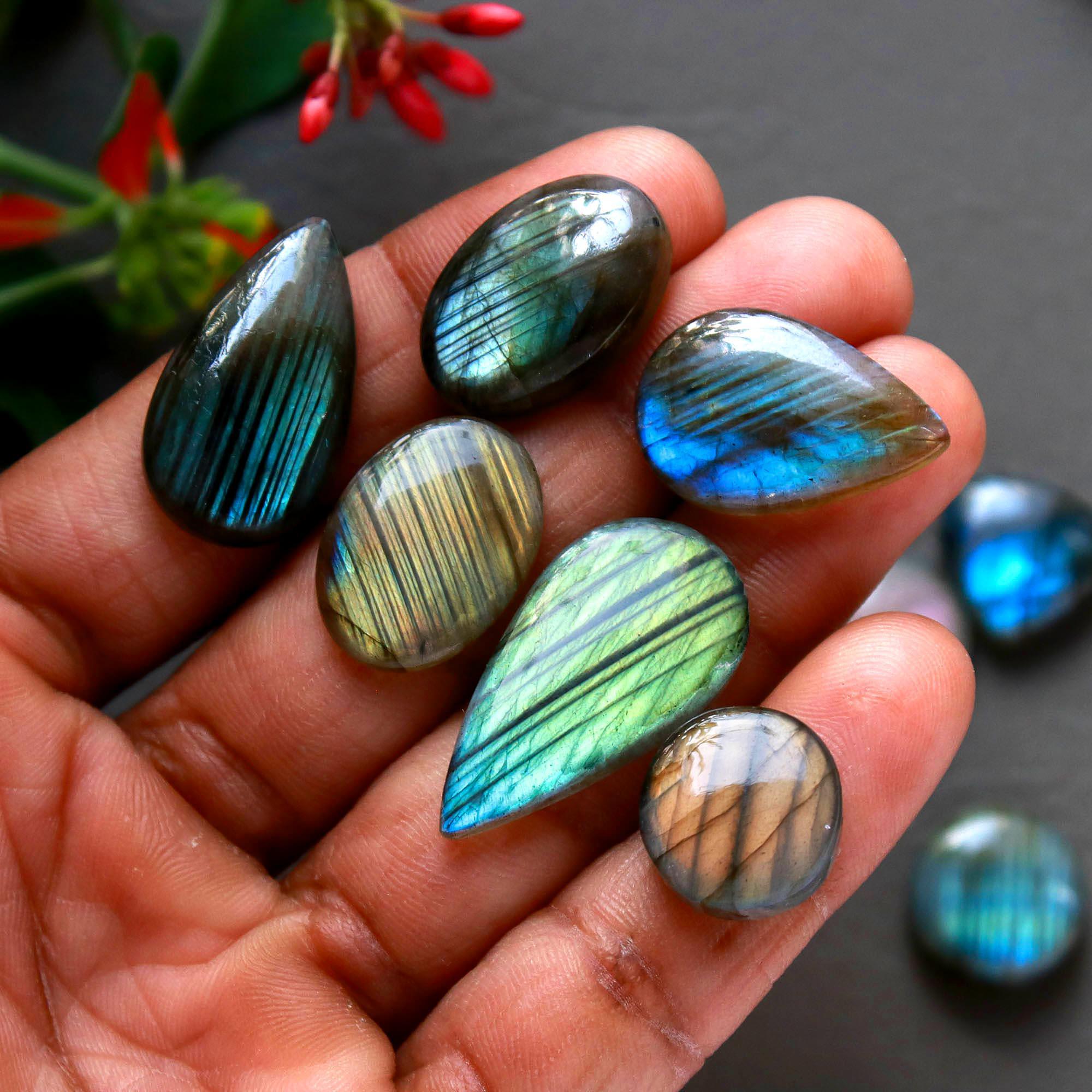 14Pcs 172Cts  Natural Labradorite Cabochon Loose Gemstone Jewelry Wire Wrapped Pendant Semi-Precious Healing Crystal Lots14x14-34x12mm 12934