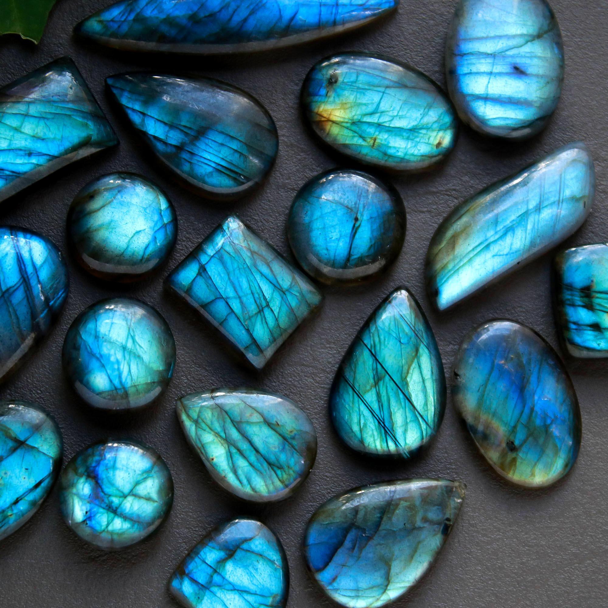 19Pcs 241Cts  Natural Labradorite Cabochon Loose Gemstone Jewelry Wire Wrapped Pendant Semi-Precious Healing Crystal Lots13x13-42x10mm 12935