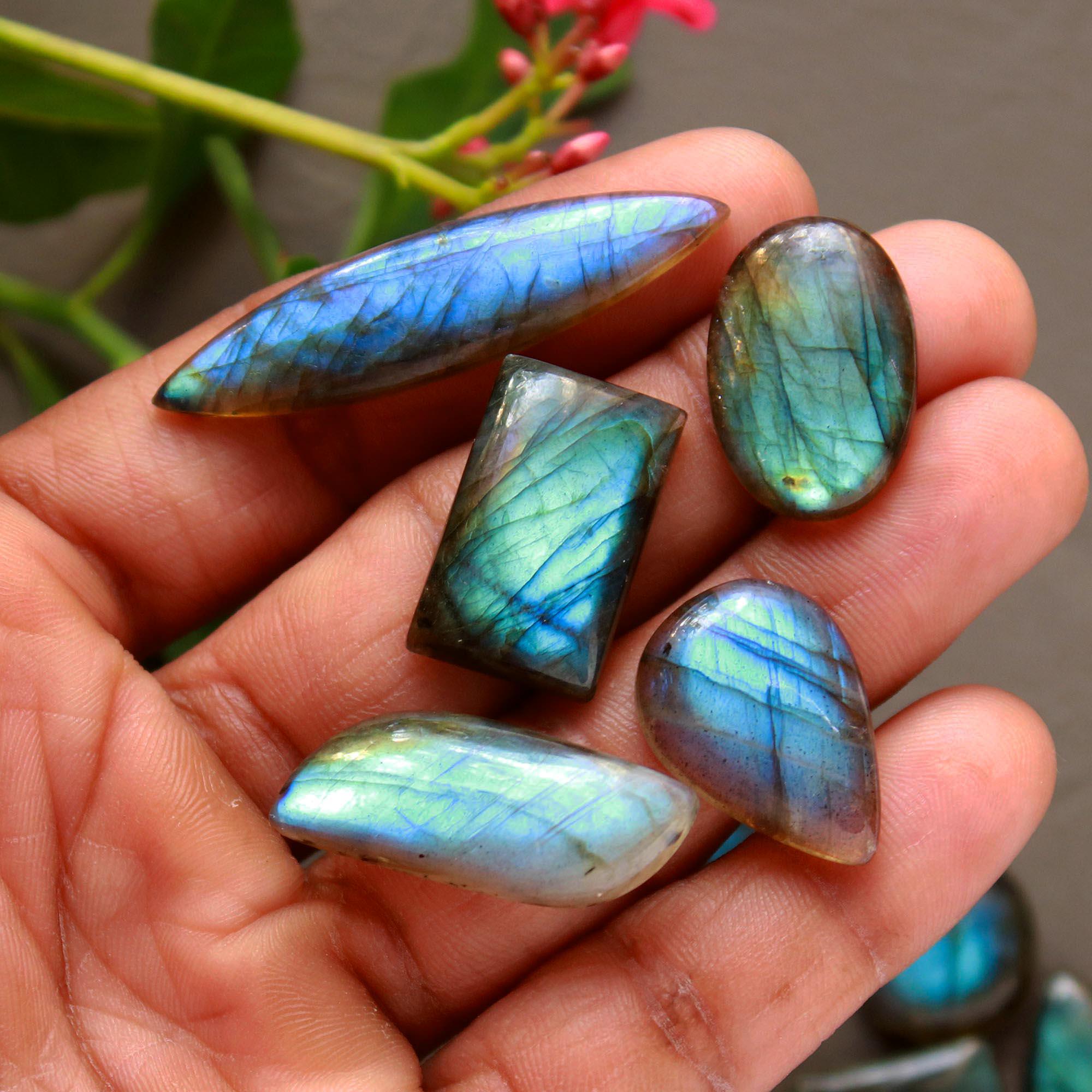 19Pcs 241Cts  Natural Labradorite Cabochon Loose Gemstone Jewelry Wire Wrapped Pendant Semi-Precious Healing Crystal Lots13x13-42x10mm 12935
